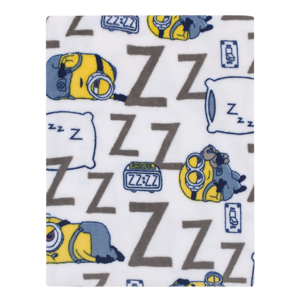 Lazy Minions Club Gray, Blue, Yellow, and White Super Soft Toddler Blanket