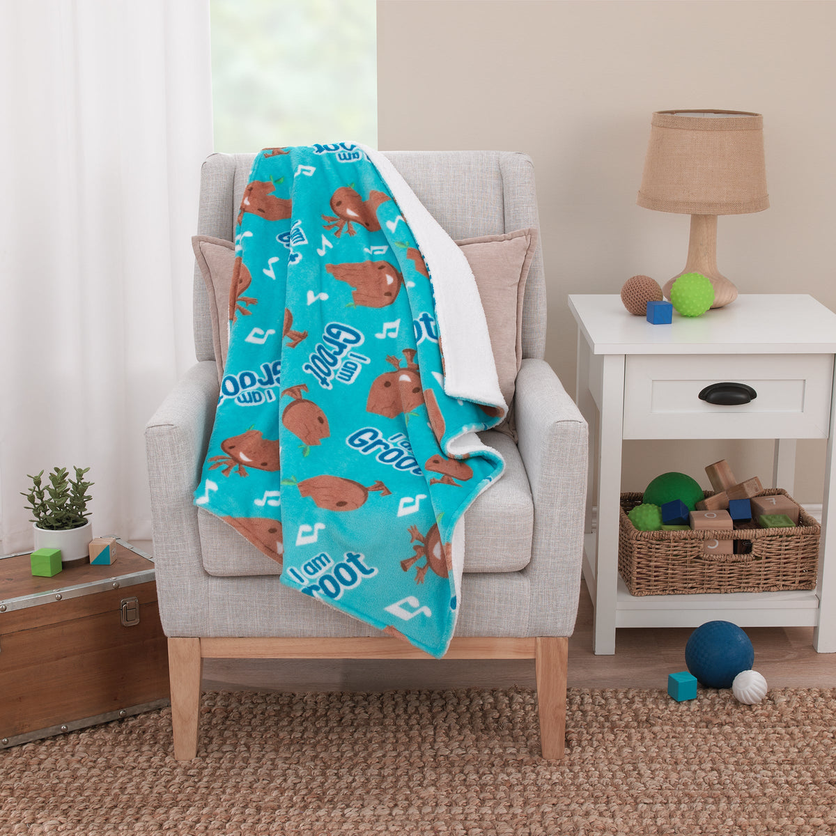 I Am Groot Blue and Brown Super Soft Sherpa Baby Blanket