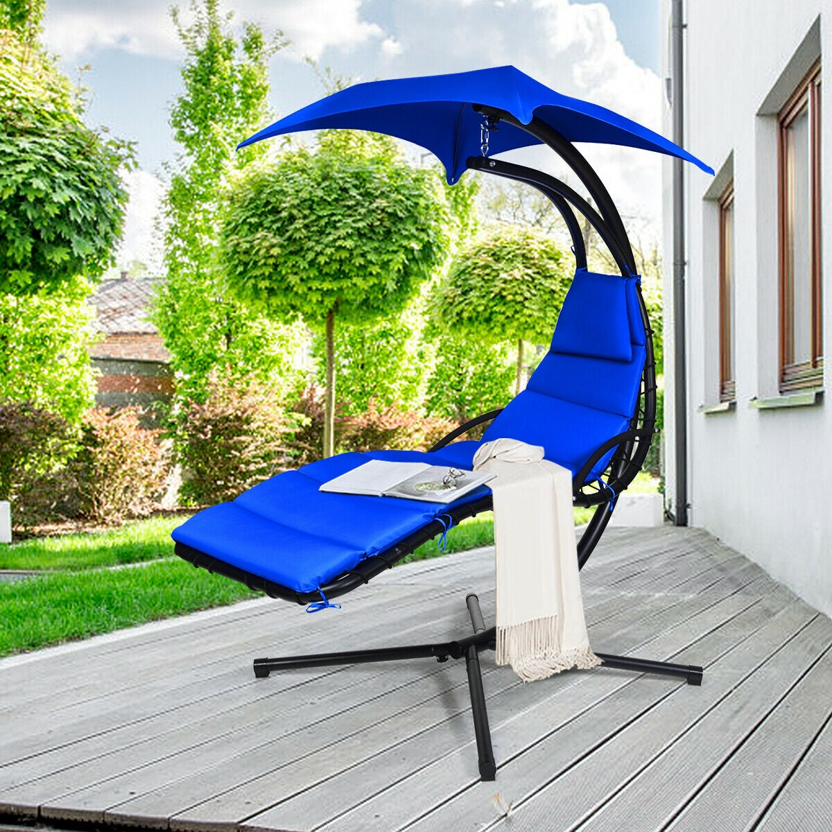 Hanging Stand Chaise Lounger Swing Chair with Pillow