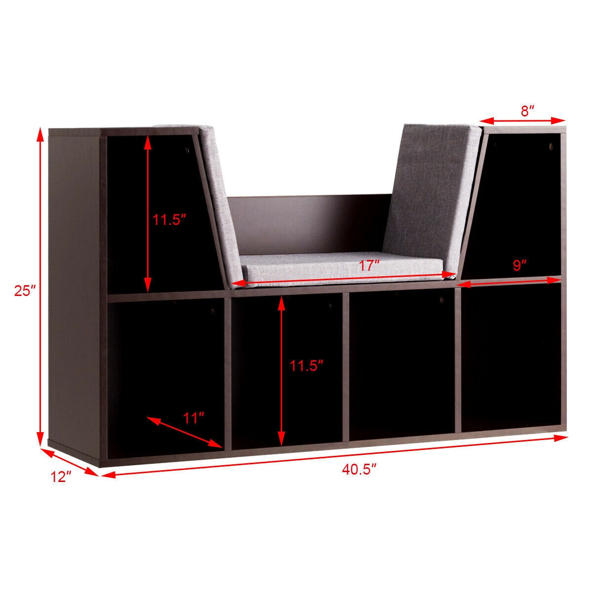 6-Cubby Kid Storage Bookcase Cushioned Reading Nook
