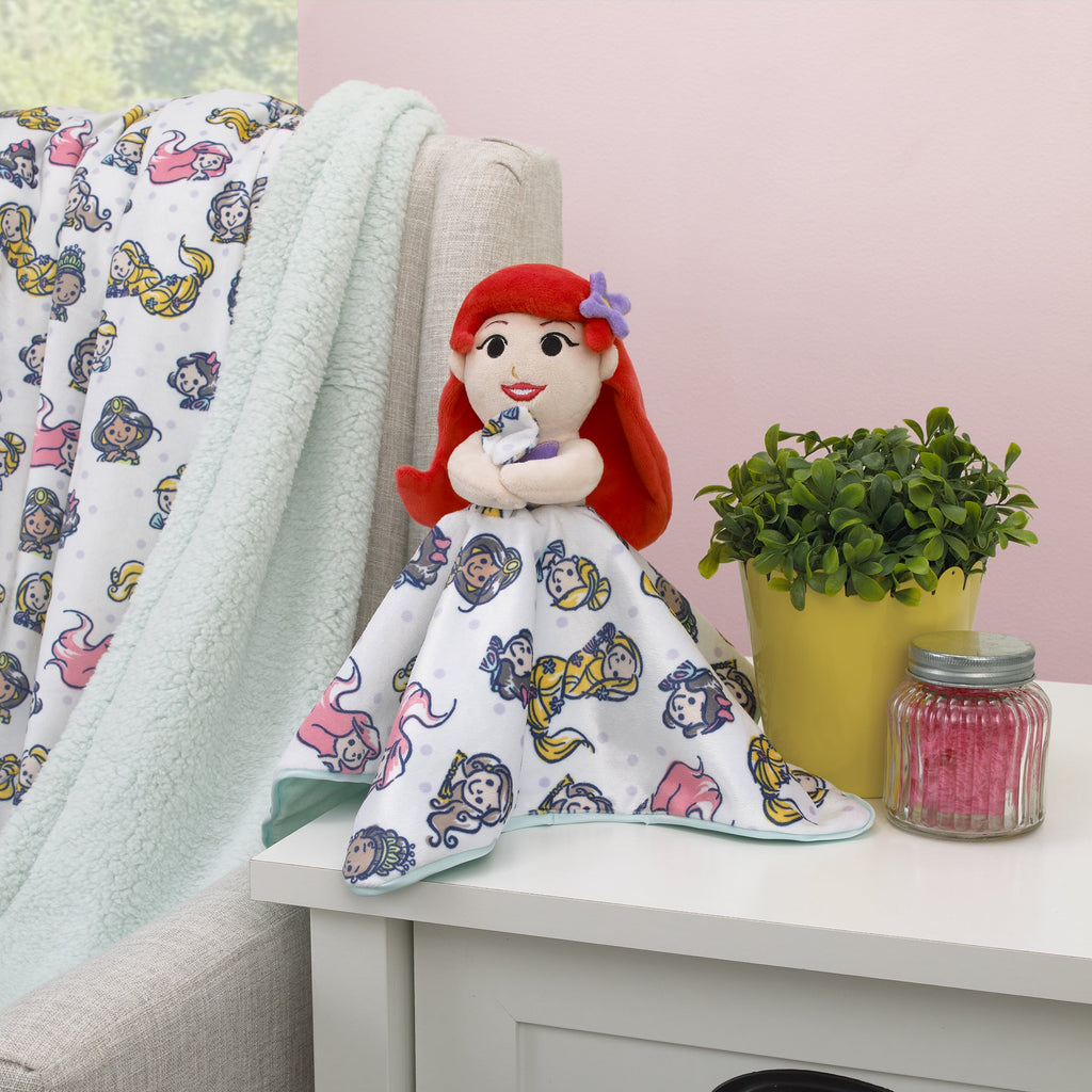 Ariel and Princess White and Aqua Lovey Security Blanket