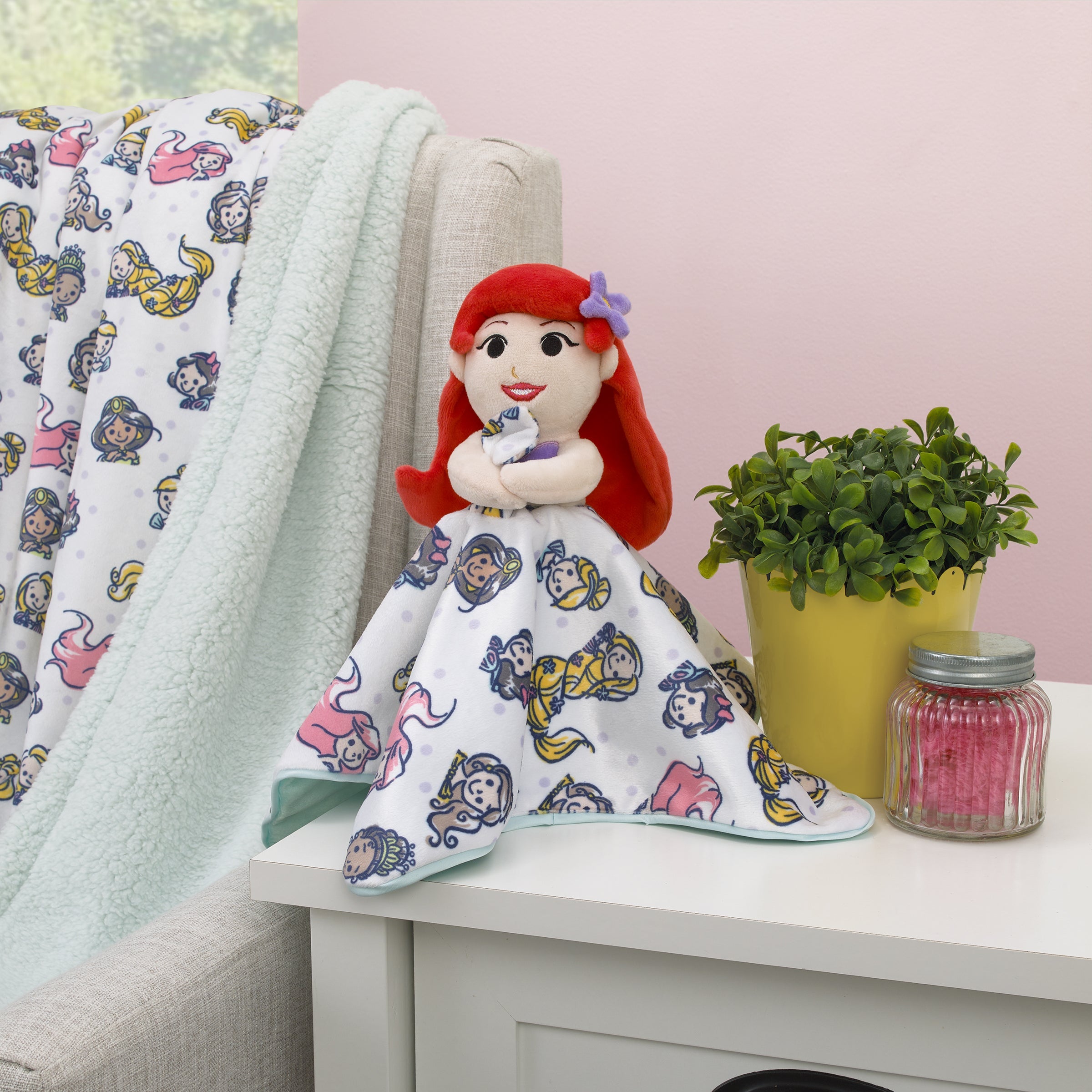 Ariel and Princess White and Aqua Lovey Security Blanket