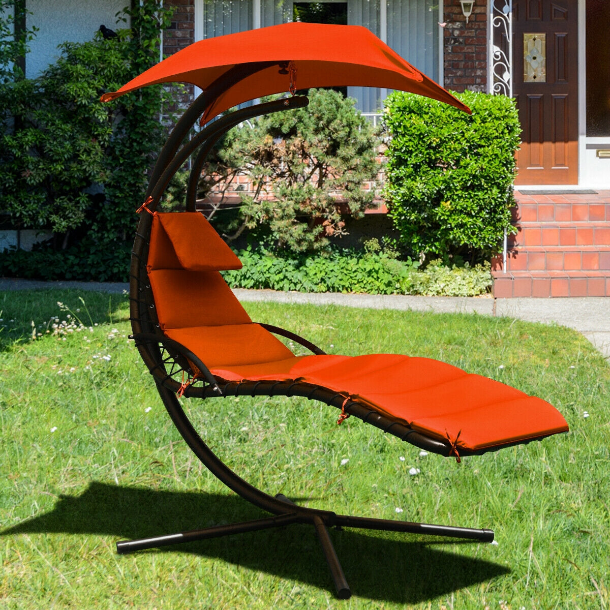 Hanging Stand Chaise Lounger Swing Chair with Pillow