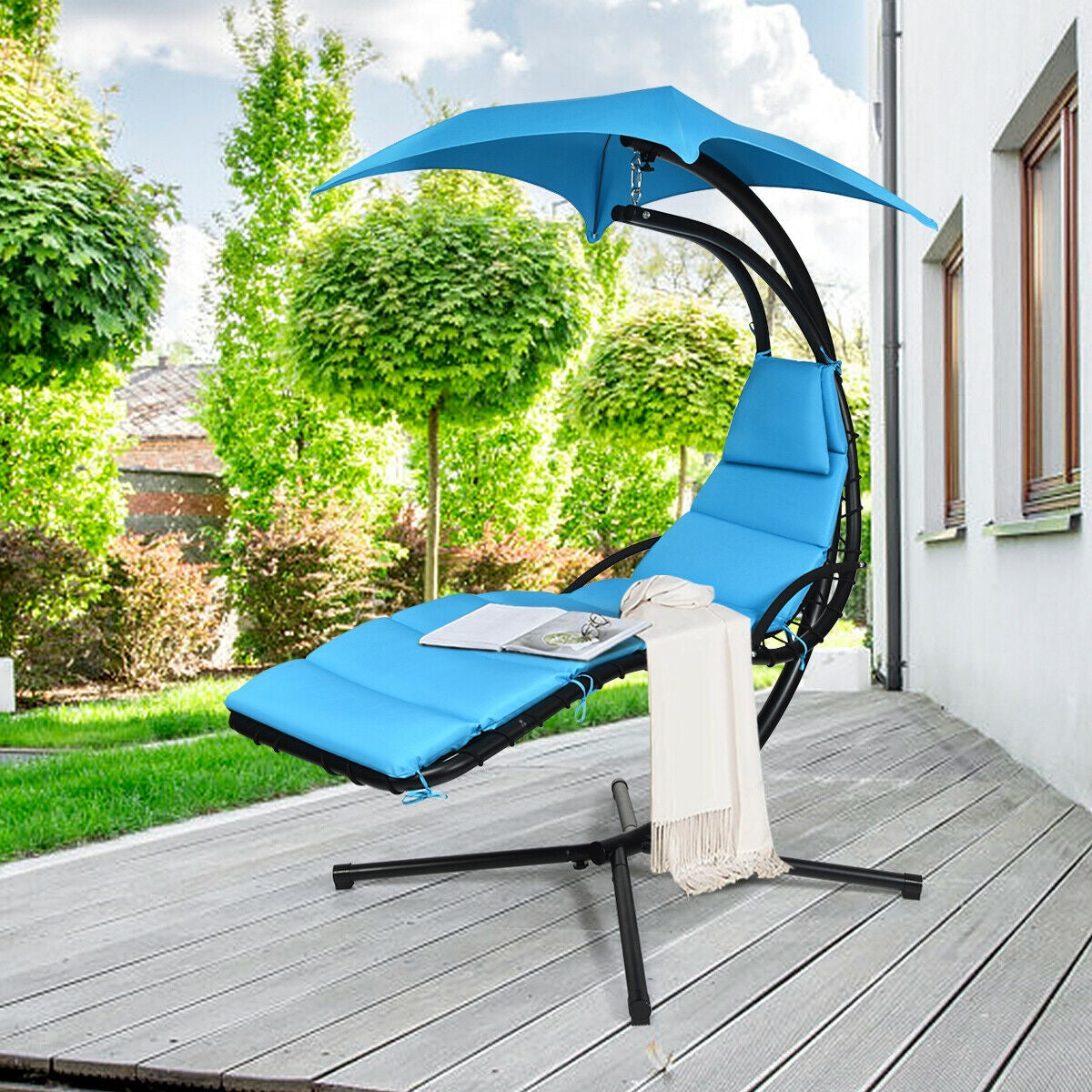Hanging Stand Chaise Lounger Swing Chair with Pillow