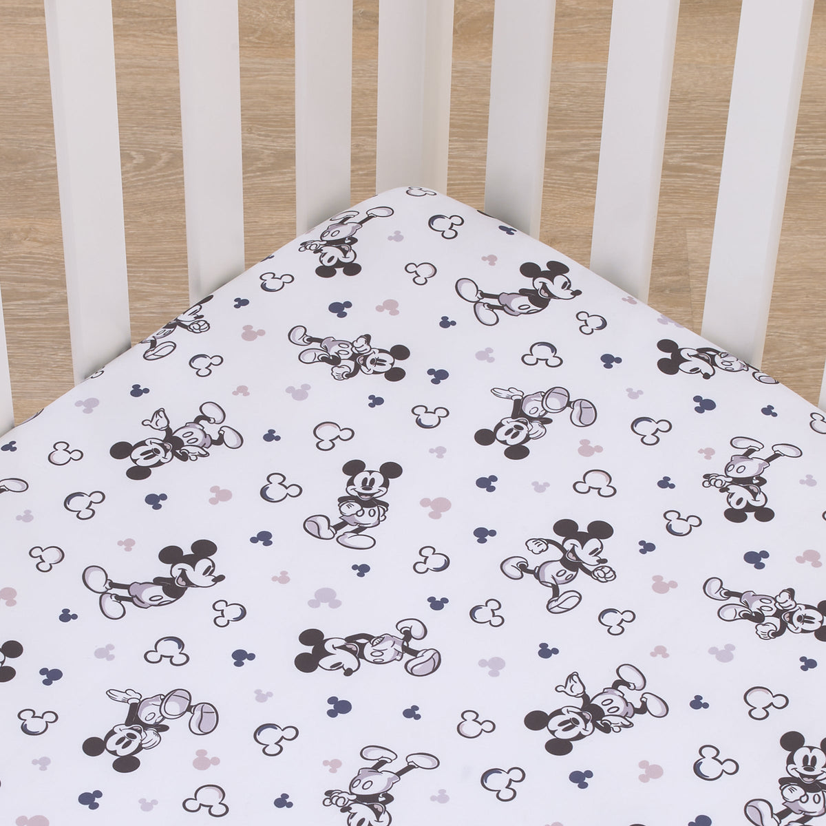 Disney Mickey Mouse Gray, Black, and White Super Soft Nursery Fitted Mini Crib Sheet