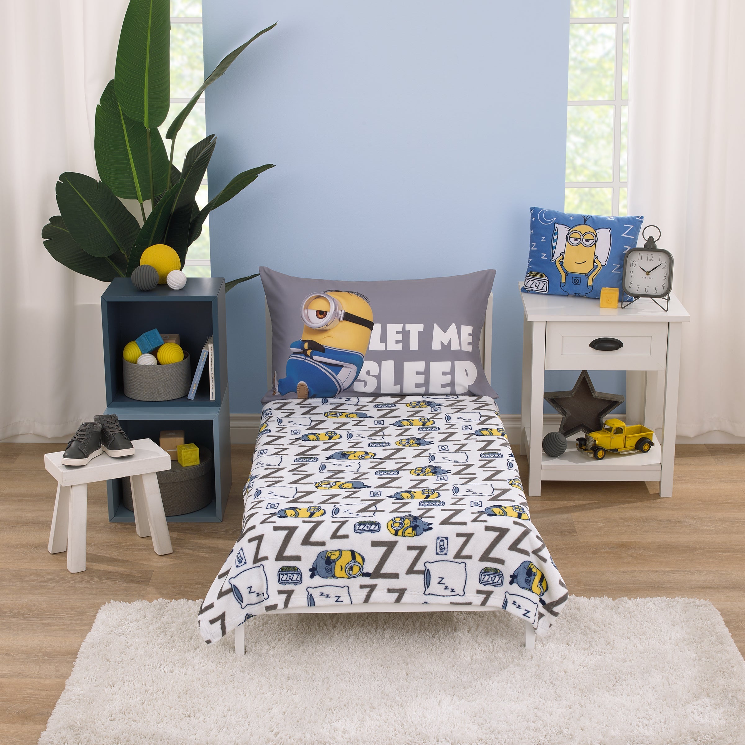 Lazy Minions Club Gray, Blue, Yellow, and White Super Soft Toddler Blanket