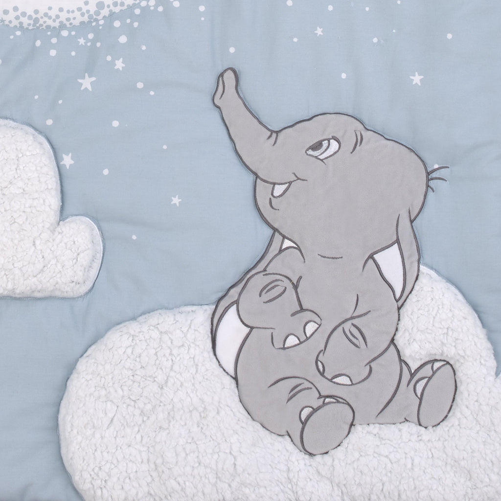 Dumbo Sweet Little Baby Light Blue, Gray, and White Storks, Stars, Clouds and Moon 3 Piece Nursery Crib Bedding Set - Comforter, 100% Cotton Fitted Crib Sheet and Crib Skirt