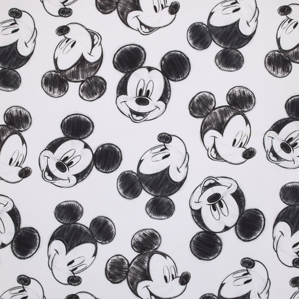 Mickey Mouse - Charcoal Black and White Smiling Mickey Mouse Nursery Fitted Crib Sheet