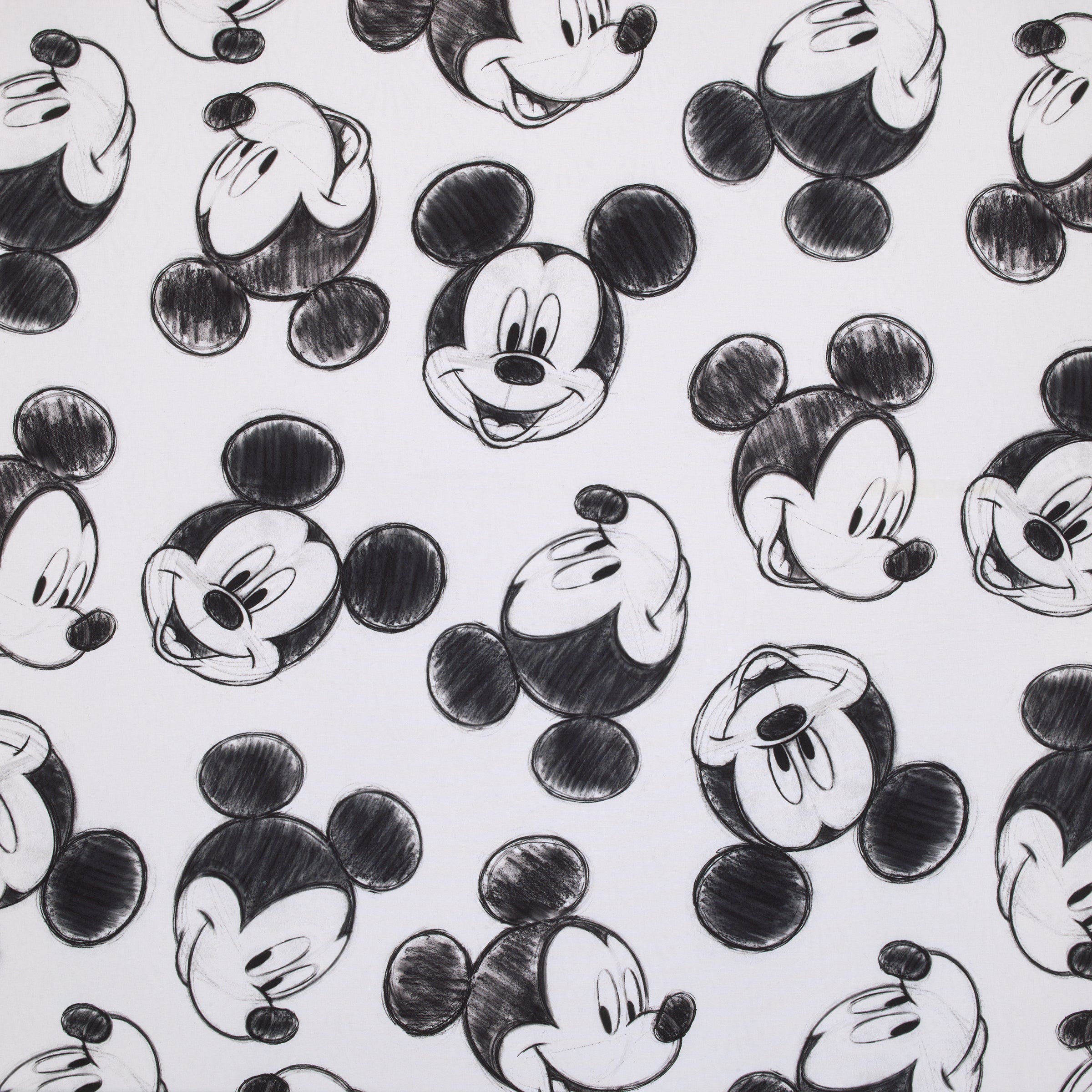 Mickey Mouse - Charcoal Black and White Smiling Mickey Mouse Nursery Fitted Crib Sheet