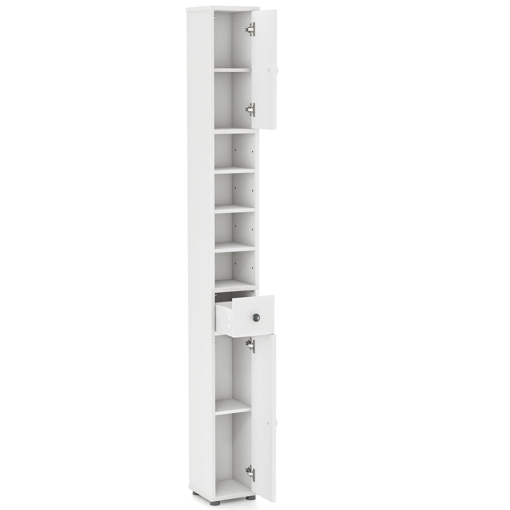 Freestanding Slim Bathroom Cabinet with Drawer and Adjustable Shelves