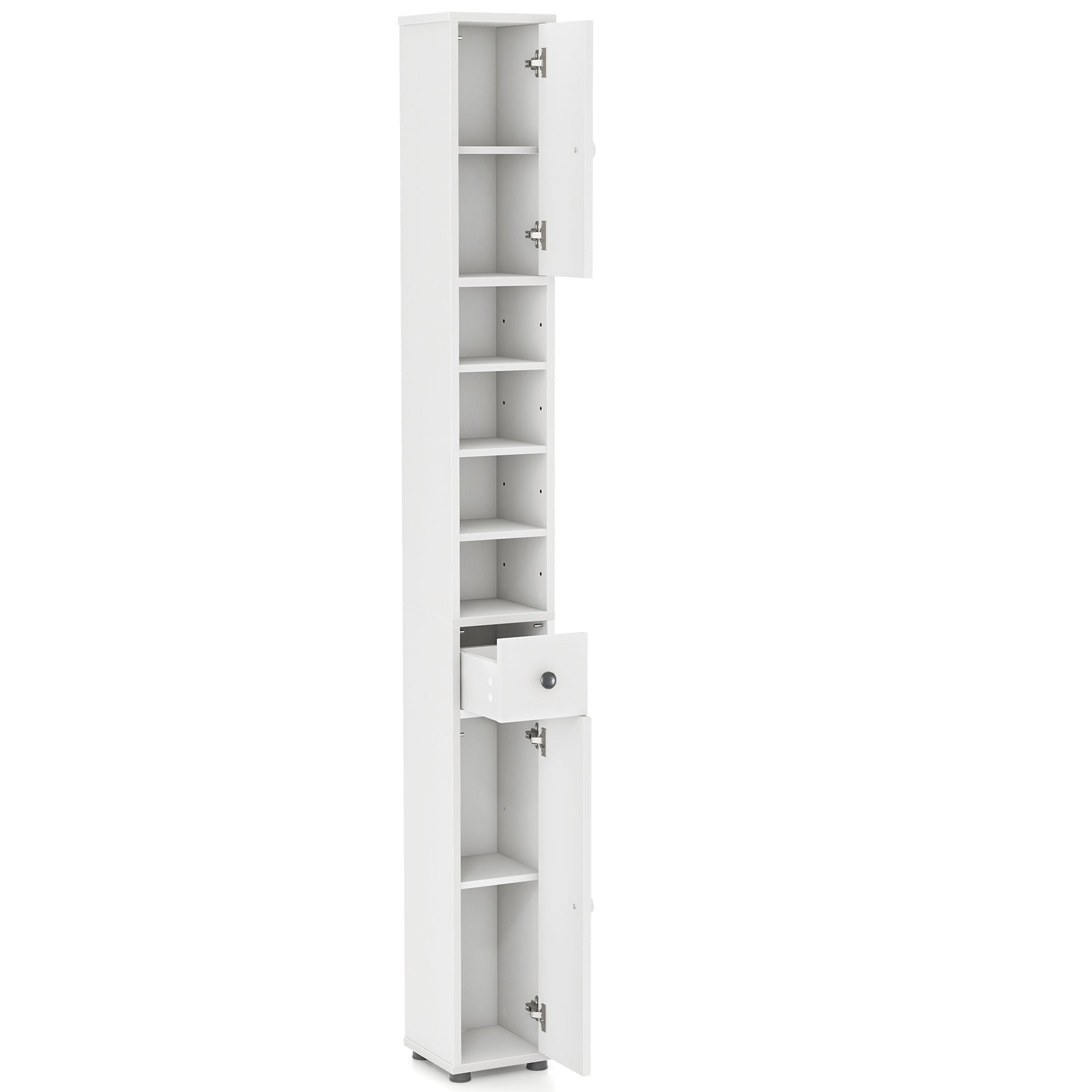 Freestanding Slim Bathroom Cabinet with Drawer and Adjustable Shelves