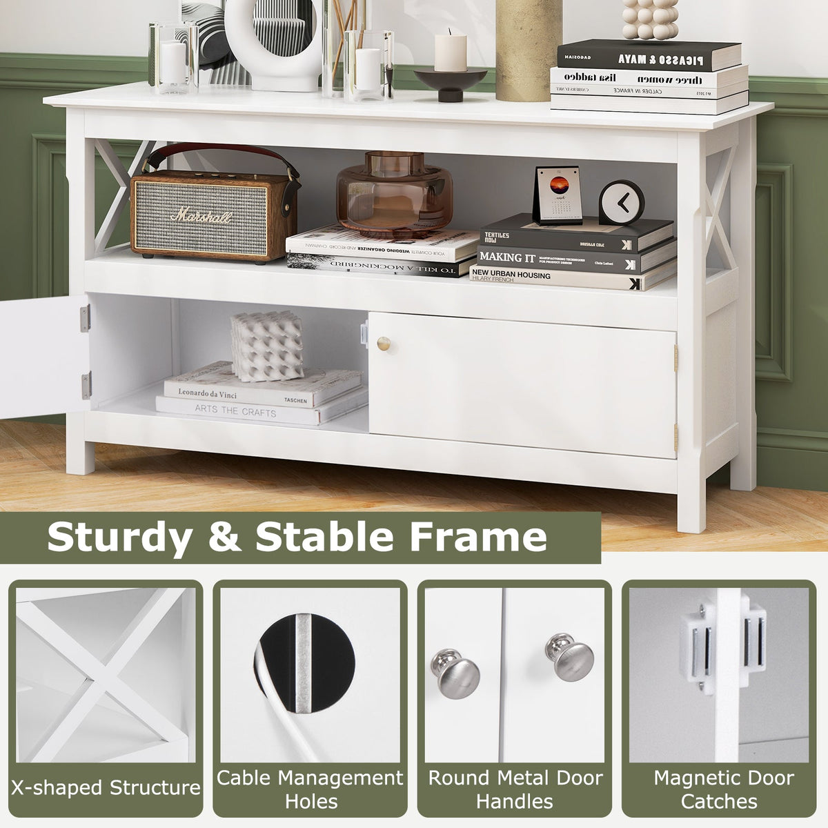 44 Inch Wooden Storage Cabinet TV Stand