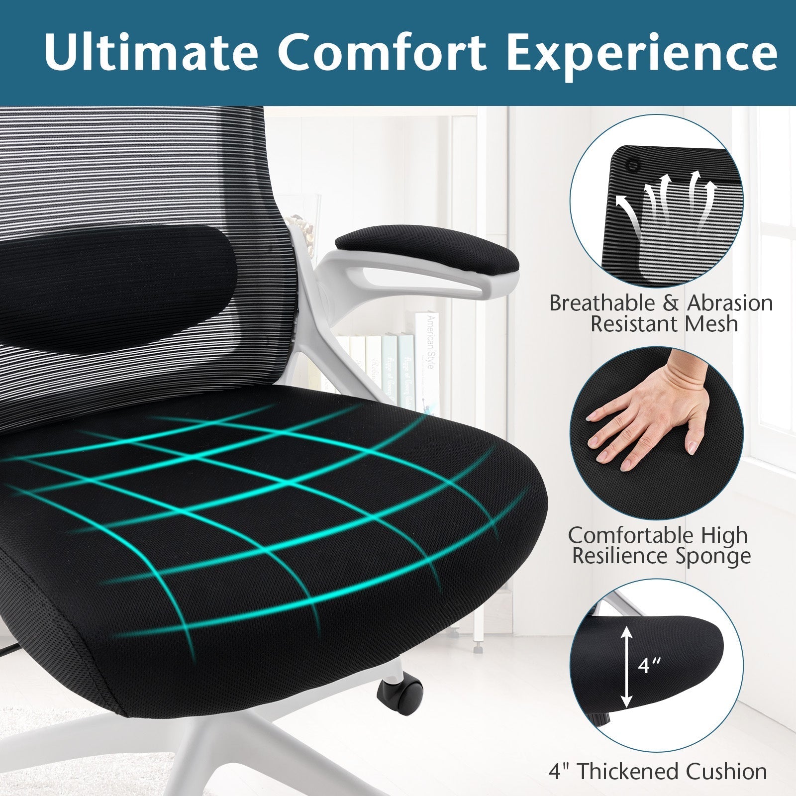 Adjustable Swivel Task Chair Ergonomic Office Chair with Adjustable Lumbar Support