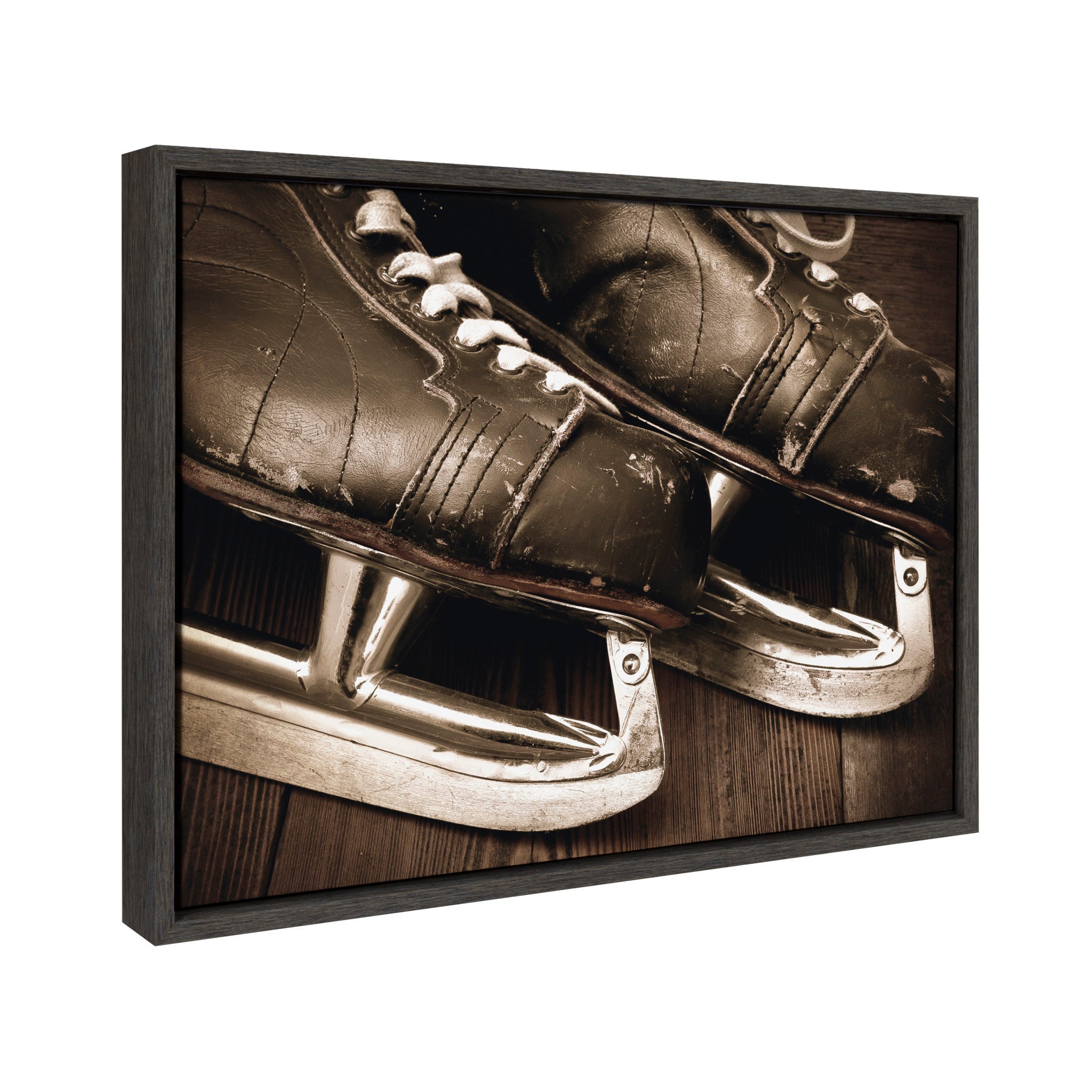 Sylvie Leather Hockey Skates Framed Canvas By Shawn St. Peter