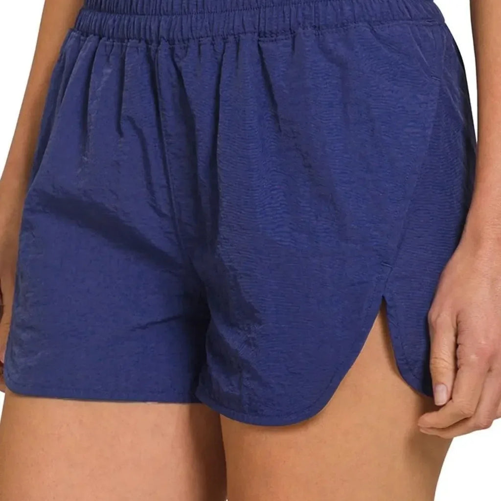 Windbreaker Smocked Waistband Running Shorts in LT NAVY