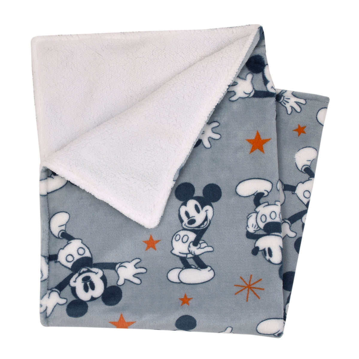 Mickey Mouse Gray, Navy, White and Red Stars Super Soft Sherpa Baby Blanket