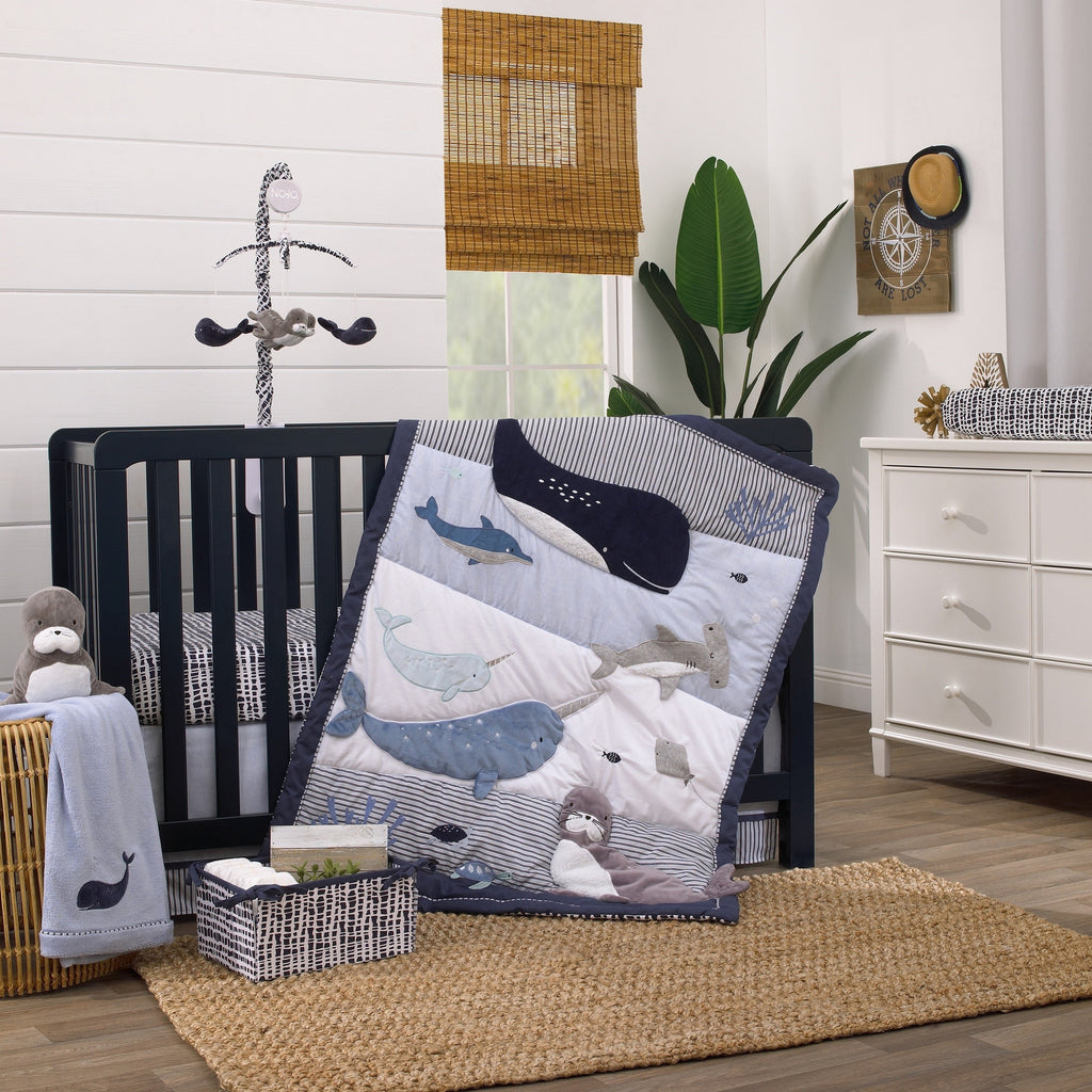 Seas The Day Navy and Grey Whale and Sea Lion Musical Mobile