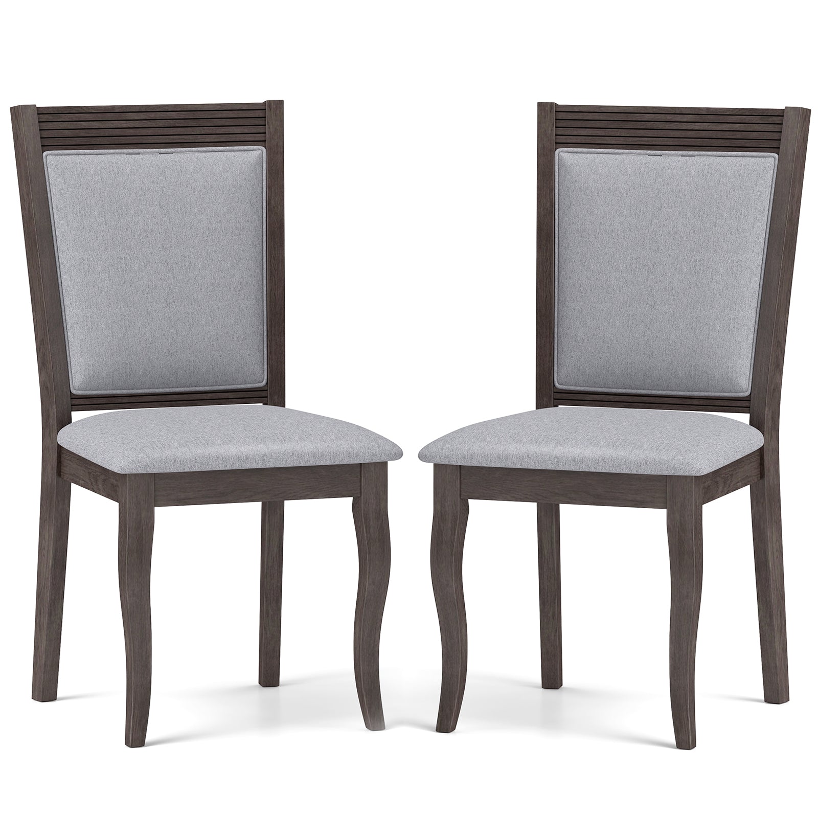 Wood Dining Chairs Set of 2 with Rubber Wood Frame and Padded Seat-Brown