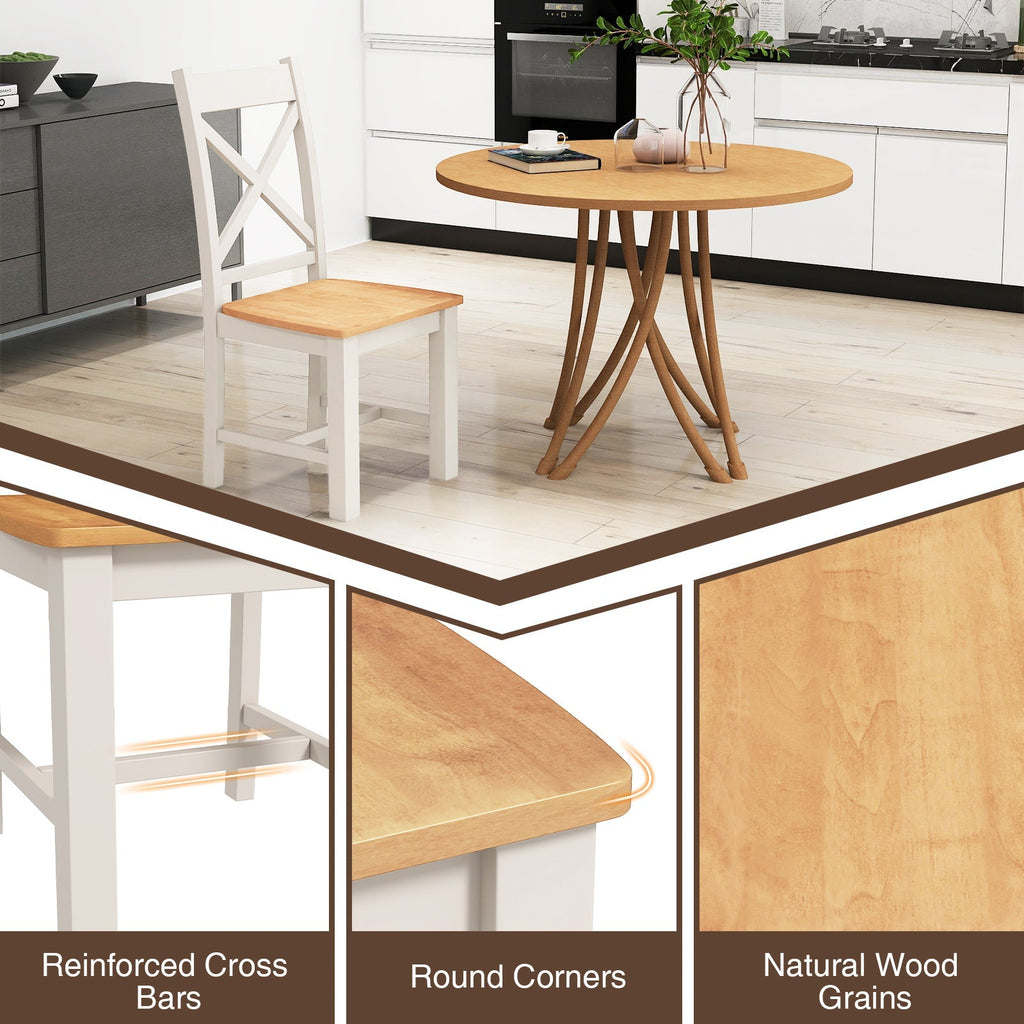 Wooden Dining Chairs Set of 2 with High Back and Rubber Wood Frame-Natural