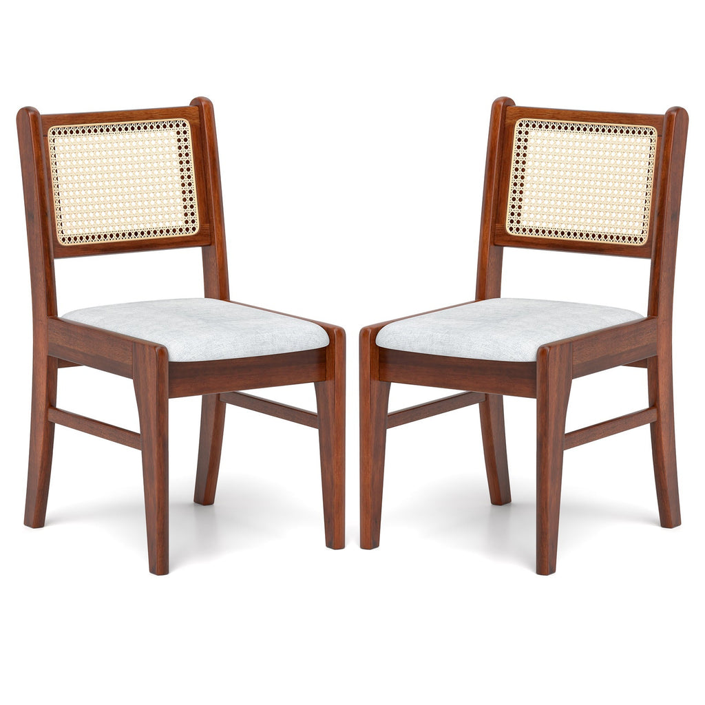Wooden Kitchen Chairs with Cane Back Rubber Wood Frame and Padded Seat-Coffee