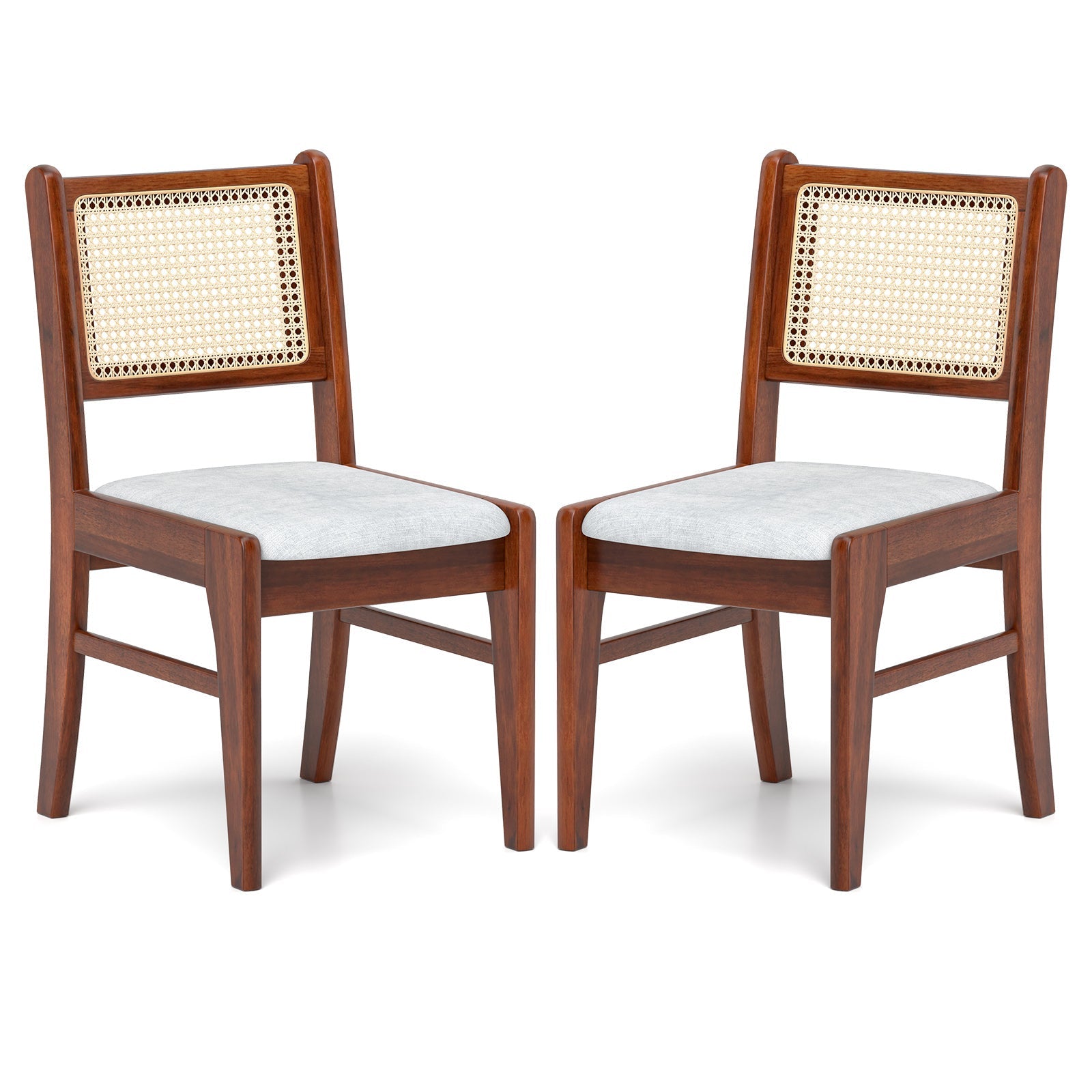 Wooden Kitchen Chairs with Cane Back Rubber Wood Frame and Padded Seat-Coffee