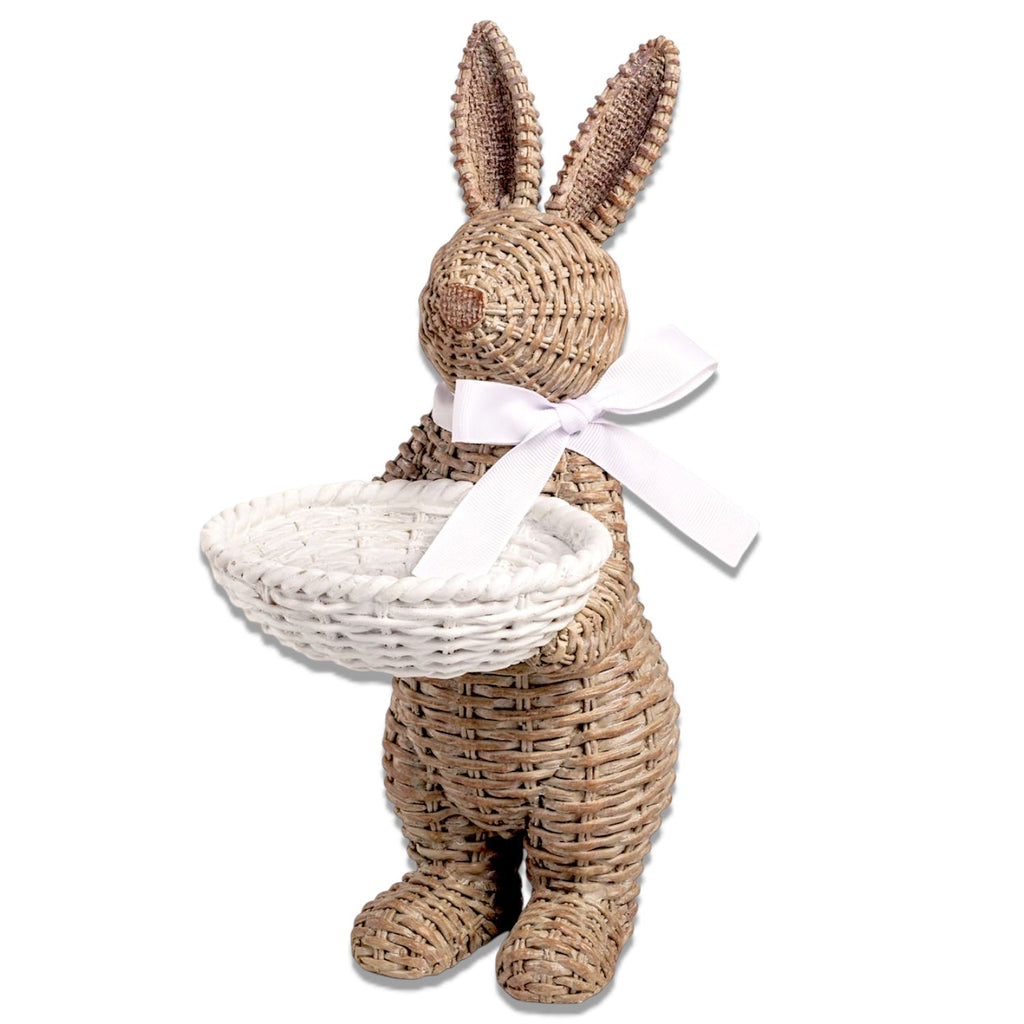 Woven Wicker Resin Bunny Sitter with Candy Dish