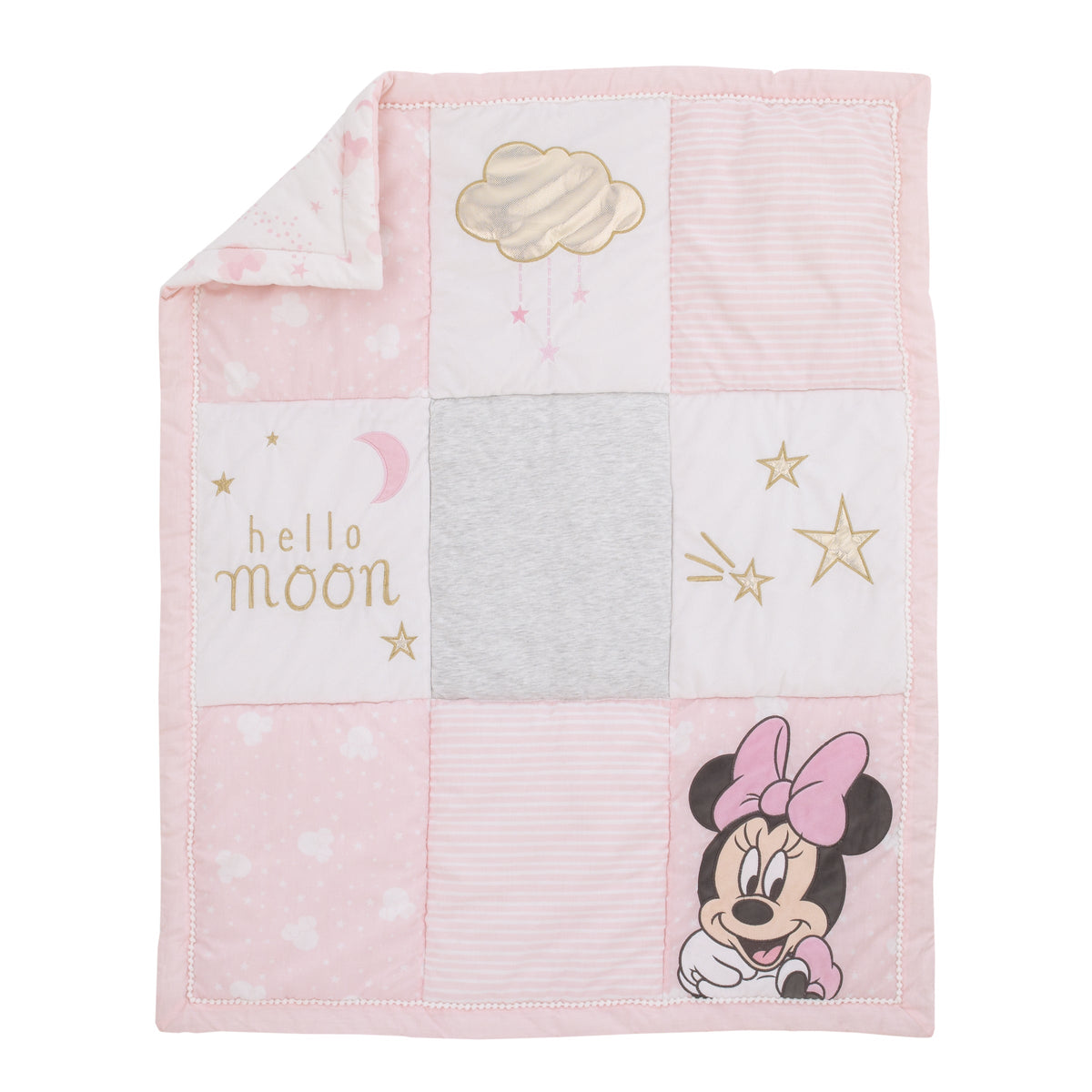 Minnie Mouse Twinkle Twinkle Minnie Pink, White and Metallic Gold 3 Piece Crib Bedding Set