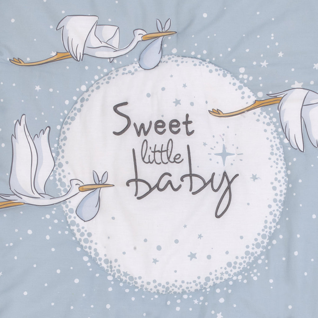 Dumbo Sweet Little Baby Light Blue, Gray, and White Storks, Stars, Clouds and Moon 3 Piece Nursery Crib Bedding Set - Comforter, 100% Cotton Fitted Crib Sheet and Crib Skirt