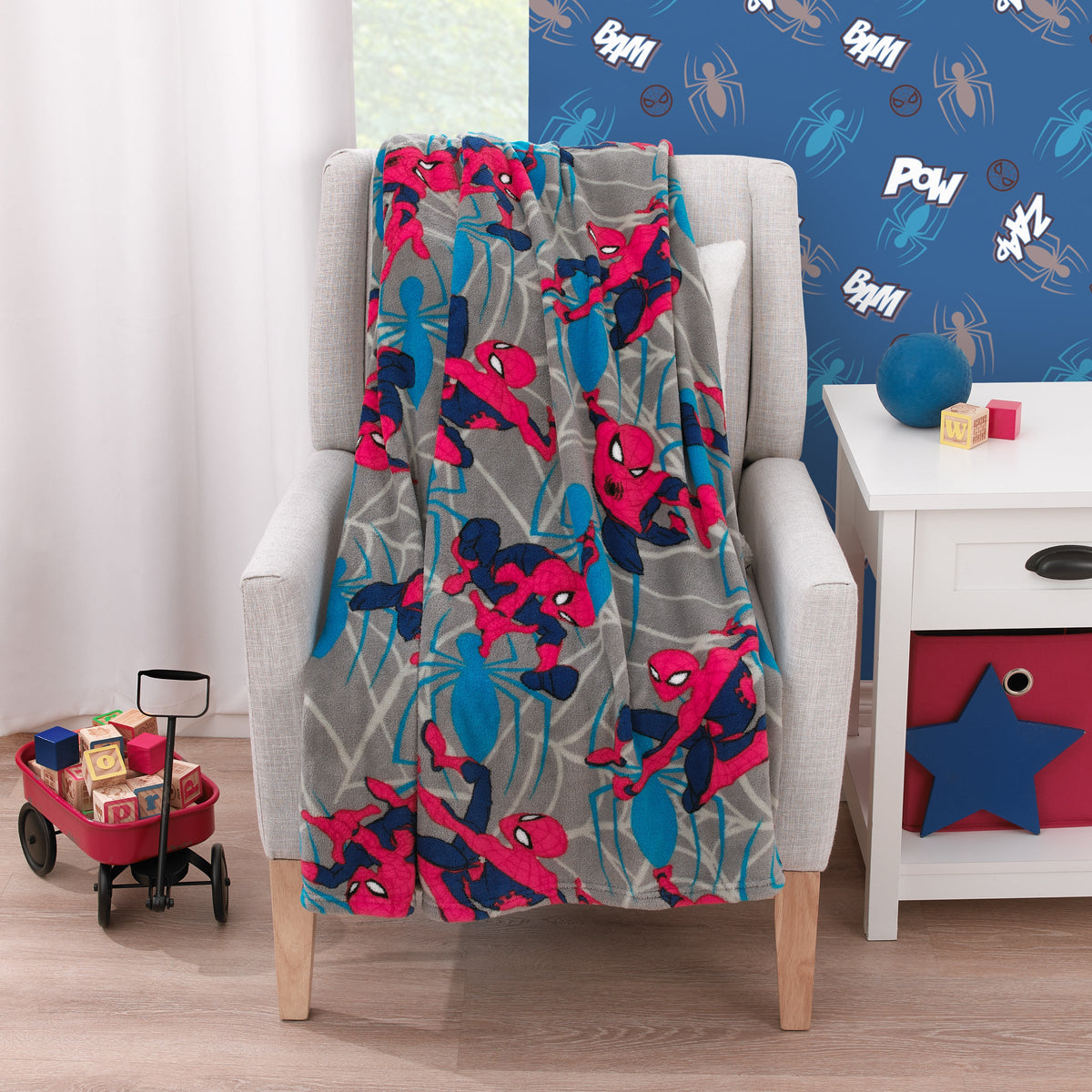 Spider-Man to the Rescue Red, Gray, and Blue Super Soft Toddler Blanket