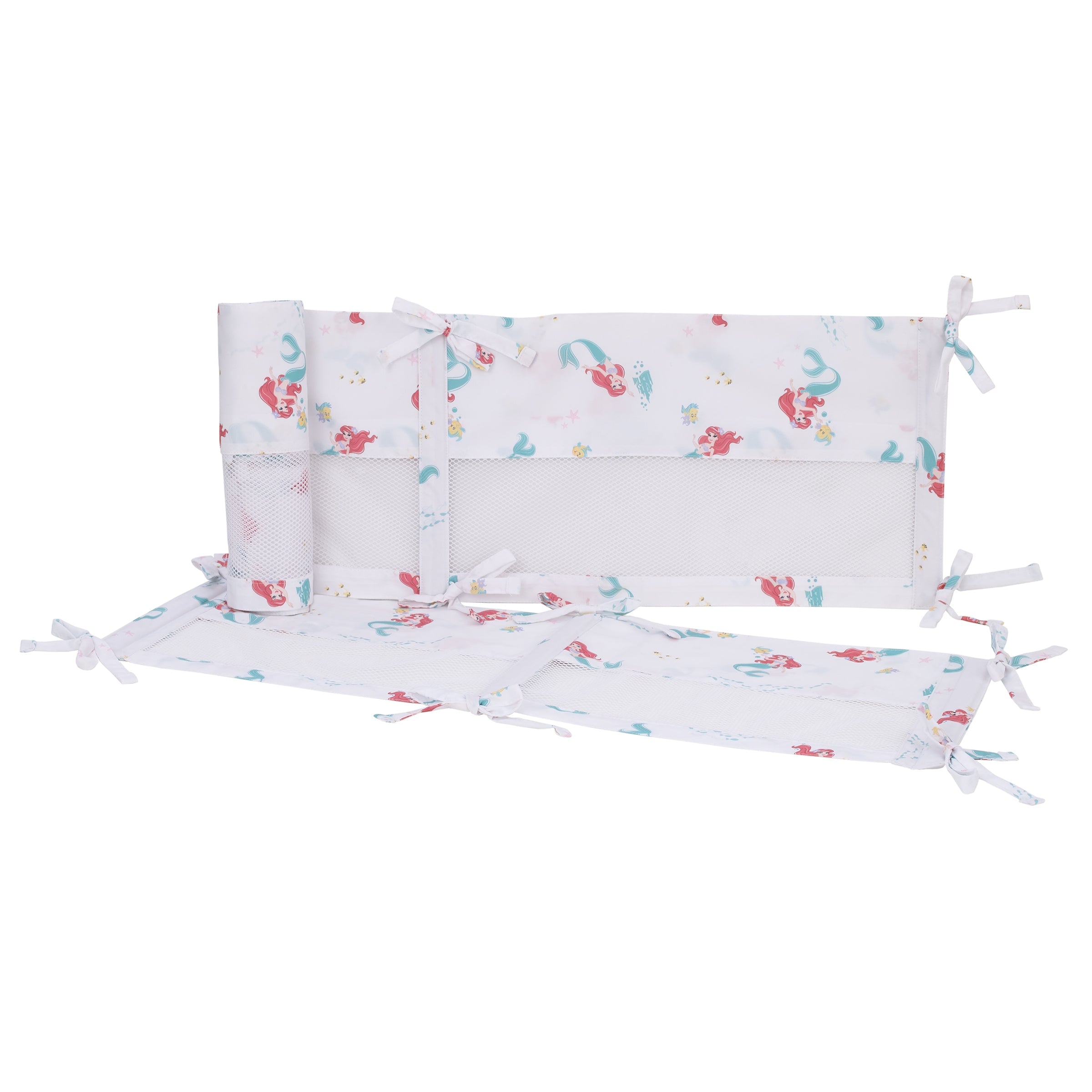 Ariel Watercolor Wishes Aqua, White, and Orange Crib Liner