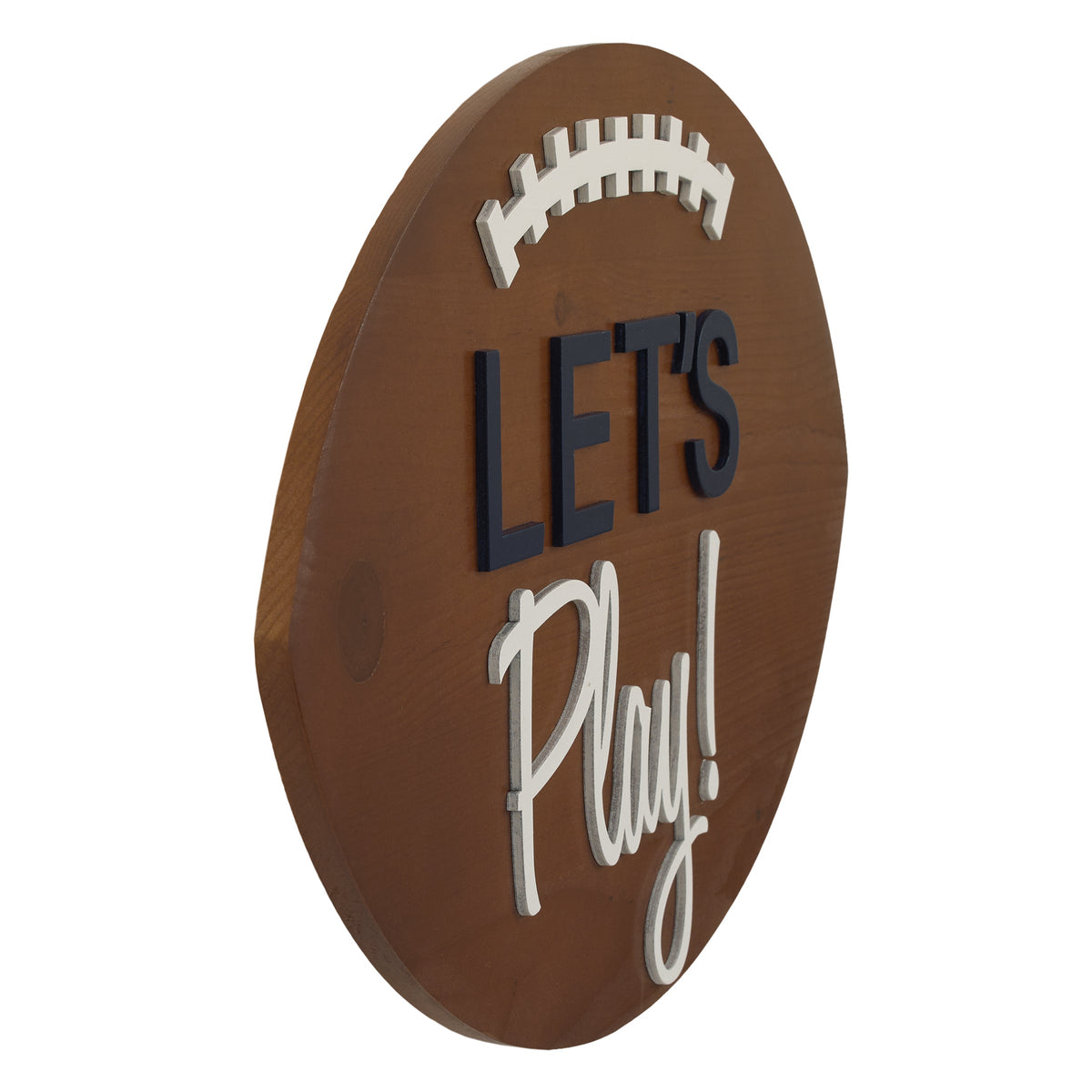 Football Shaped Let's Play Brown and White Wood Wall DÃ©cor