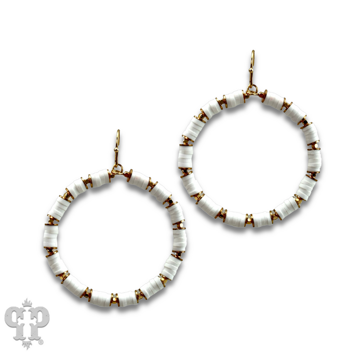 White rubber bead circle earring, last call