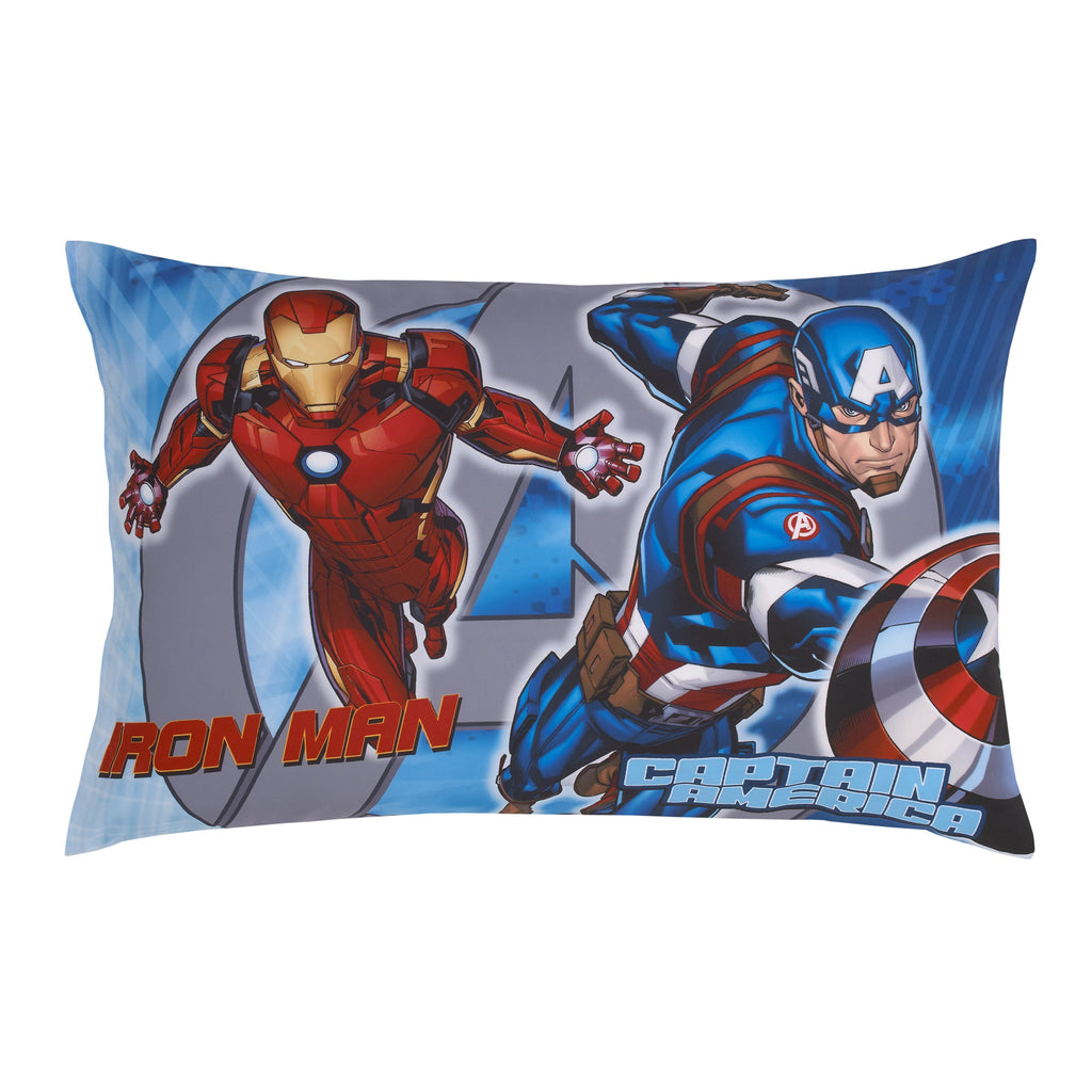 The Avengers I Am A Hero Blue, Green, Red, and Yellow 4 Piece Toddler Bed Set - Comforter, Fitted Bottom Sheet, Flat Top Sheet, and Reversible Pillowcase