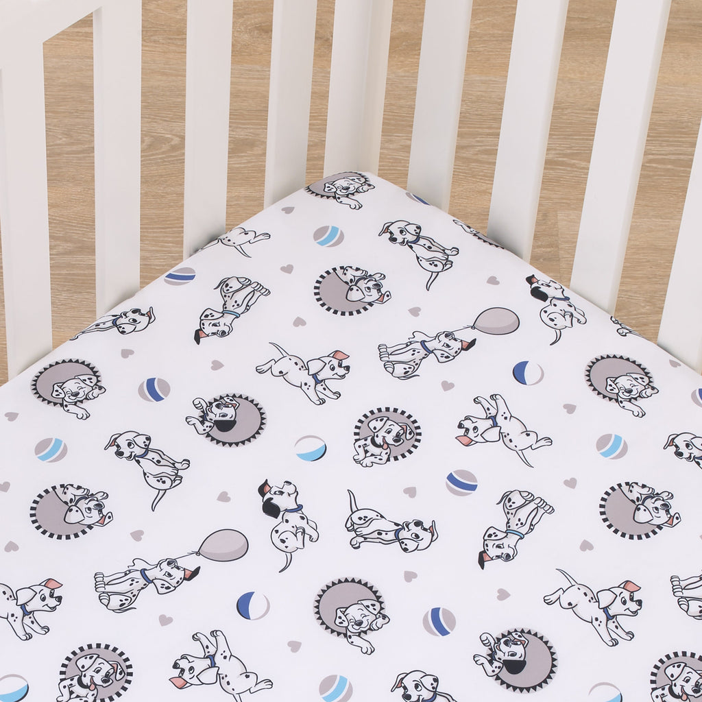 101 Dalmatians Gray, Black, White, and Blue Puppies Super Soft Nursery Fitted Mini Crib Sheet
