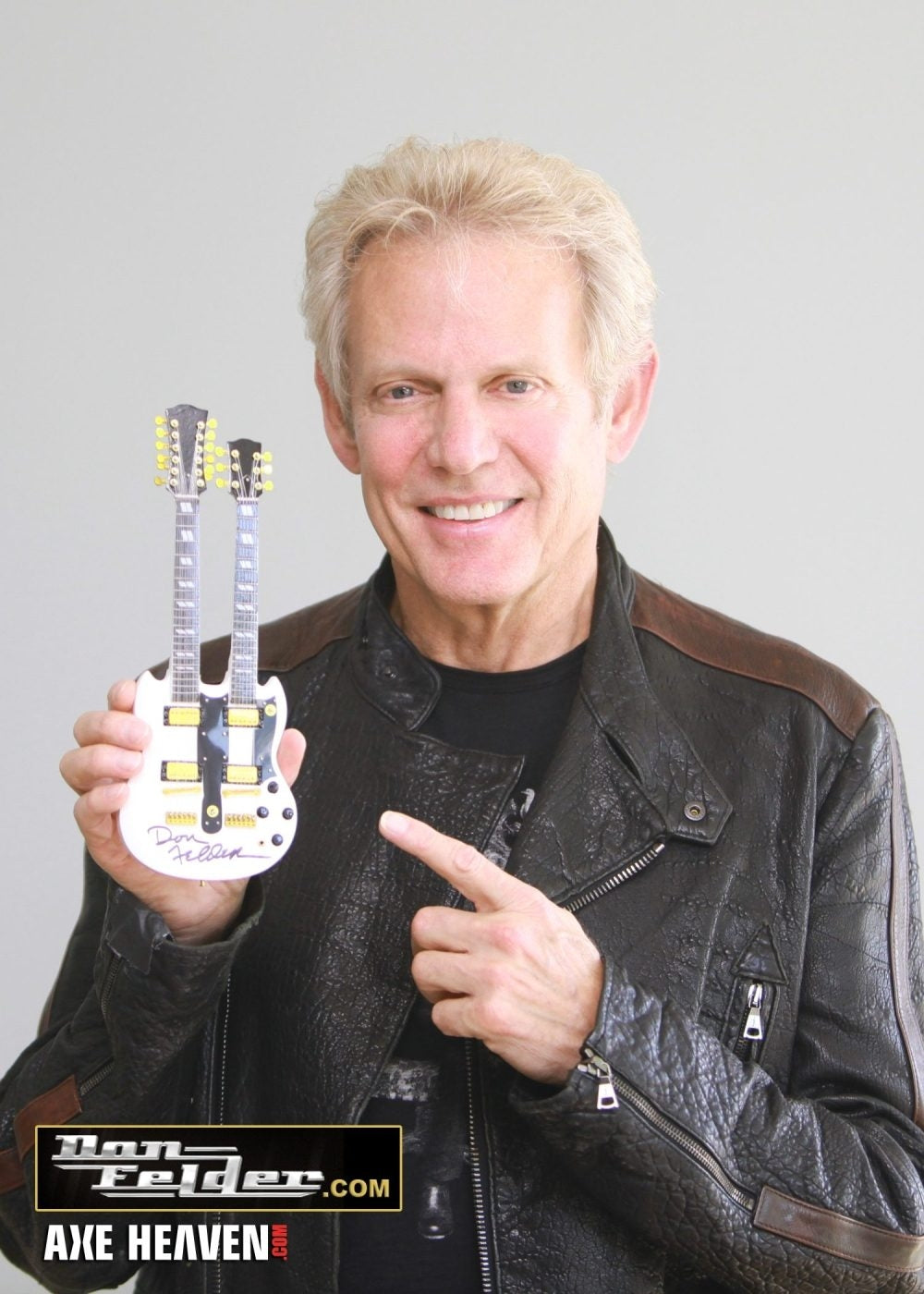 The Eagles Don Felder Autographed Gibson DoubleNeck Autographed Axe Heaven Mini Guitar