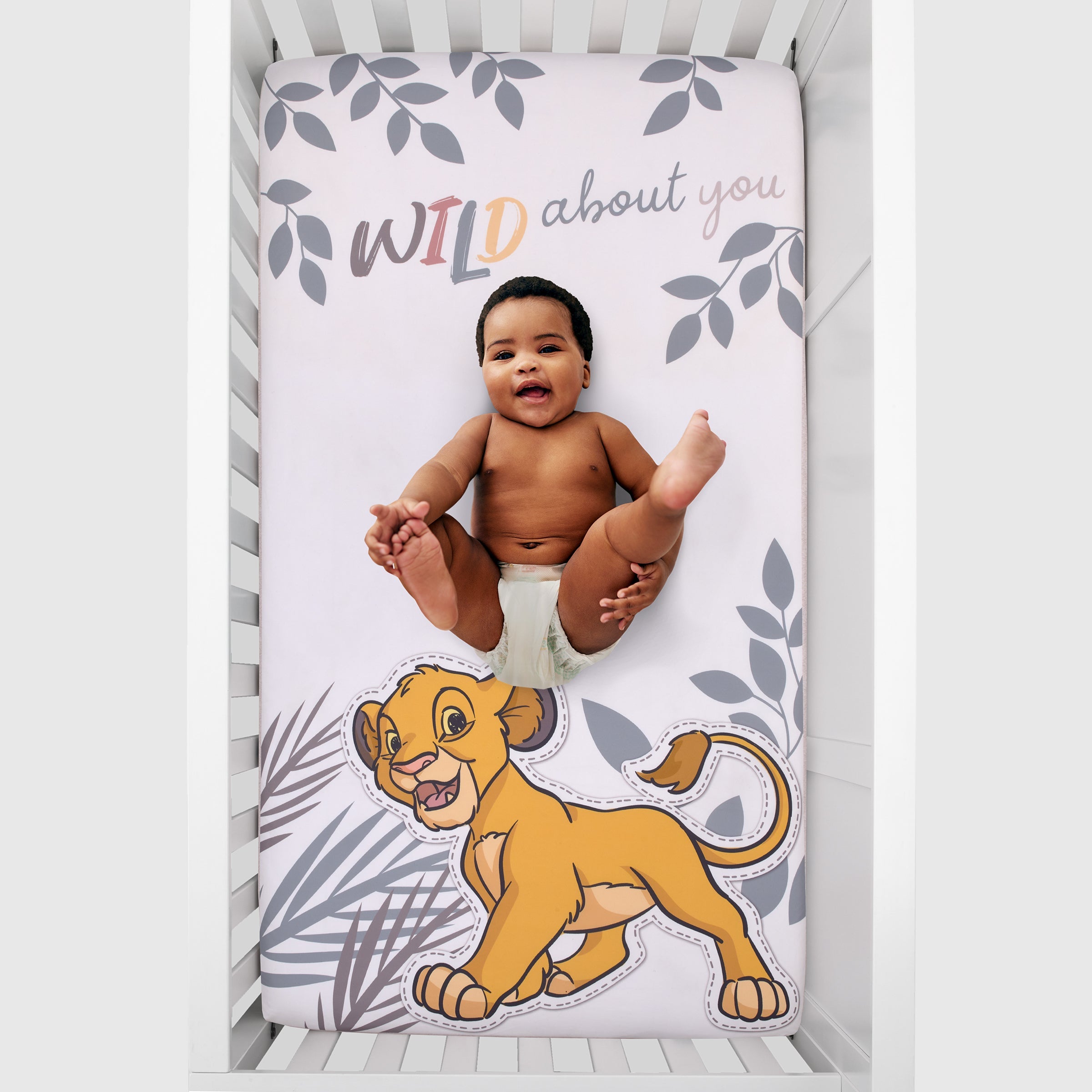Disney Lion King Simba Tan, Sage, Gold and White "Wild About You" Nursery Photo Op Fitted Crib Sheet