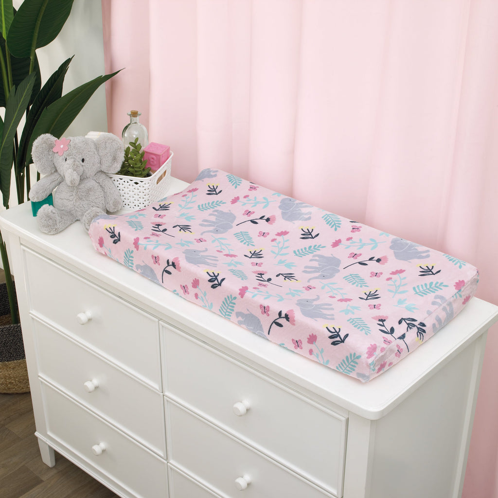 Floral Elephant Pink Super Soft Changing Pad Cover
