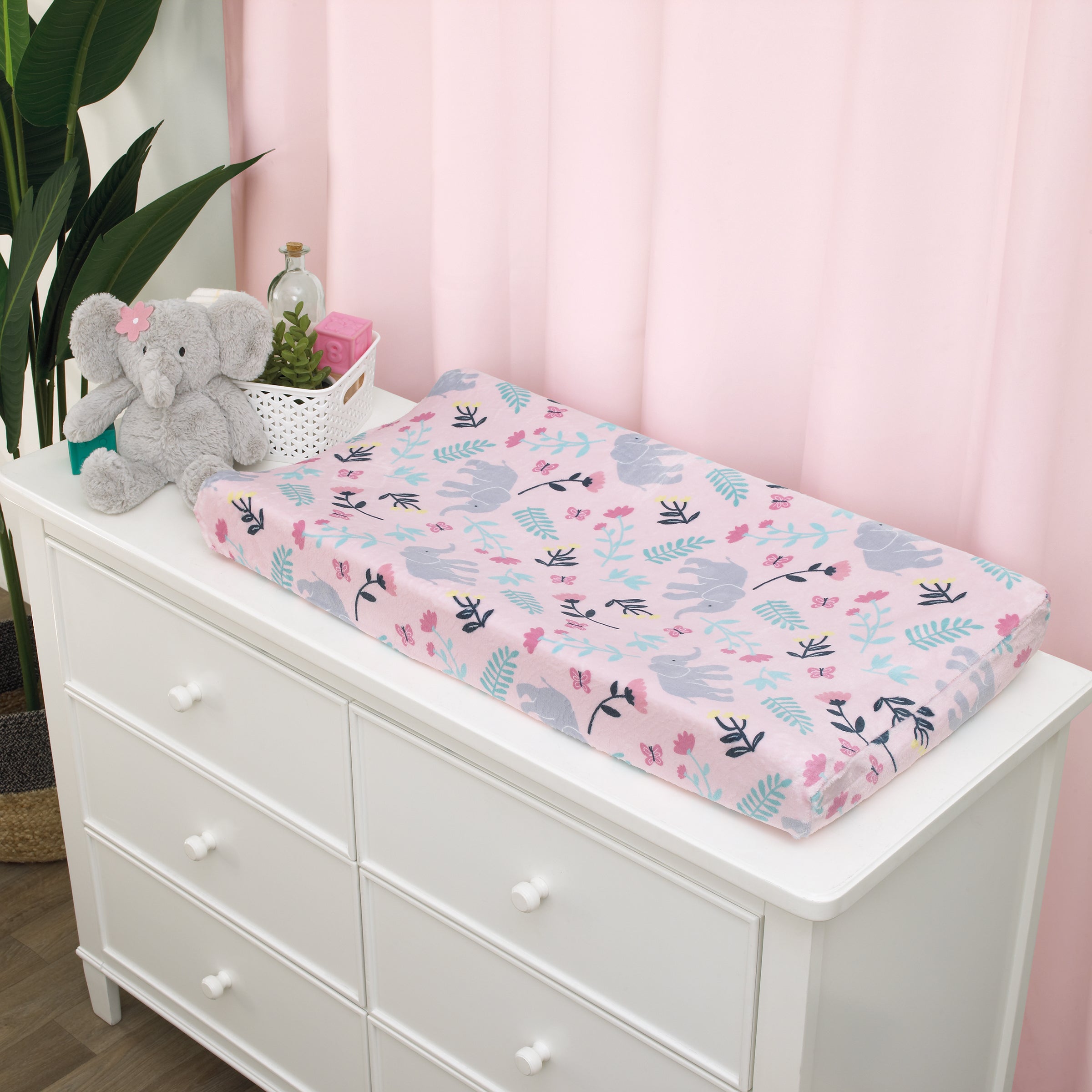 Floral Elephant Pink Super Soft Changing Pad Cover