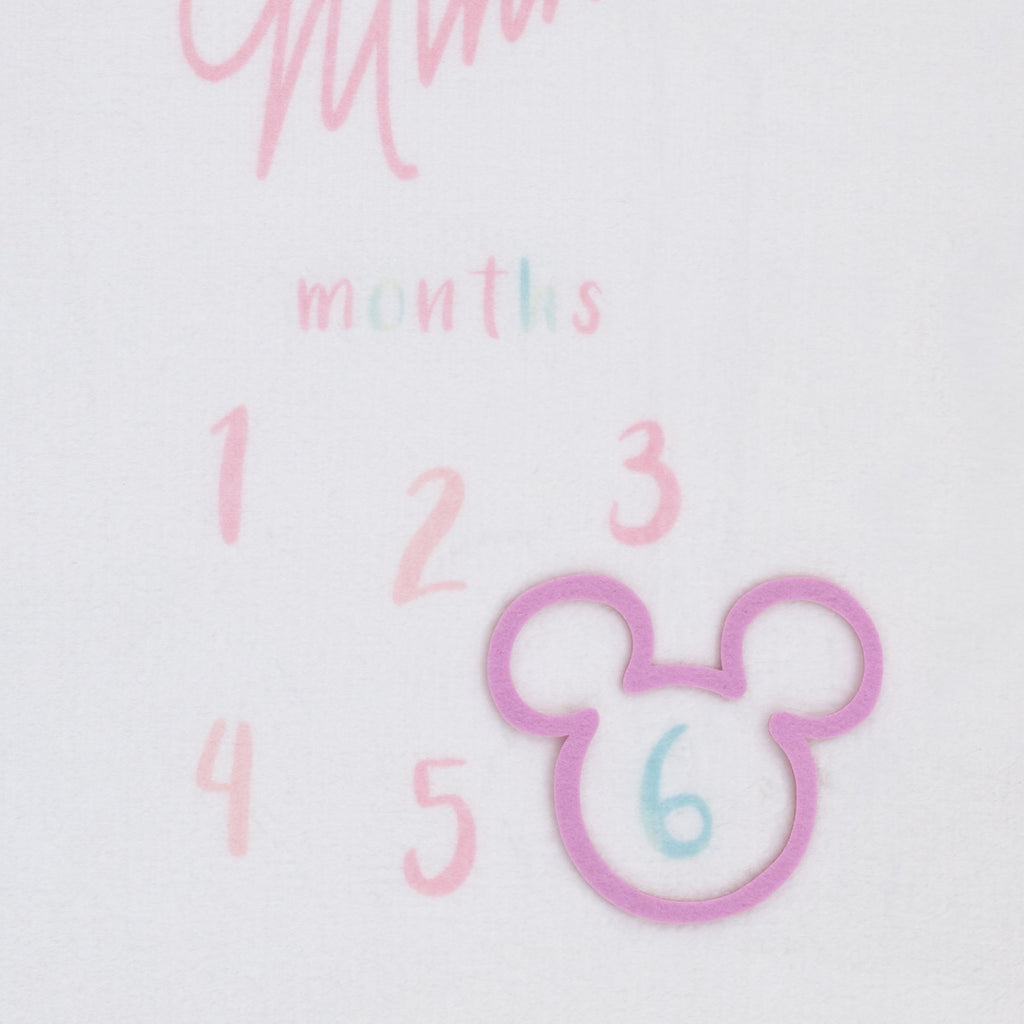 Minnie Mouse White, Pink, and Aqua Super Soft Milestone Baby Blanket
