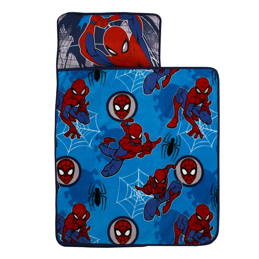 Marvel Spider-Man  Wall Crawler Red, White, and Blue Spider Webs Preschool Toddler Nap Mat