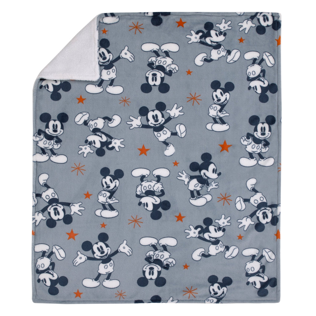 Mickey Mouse Gray, Navy, White and Red Stars Super Soft Sherpa Baby Blanket