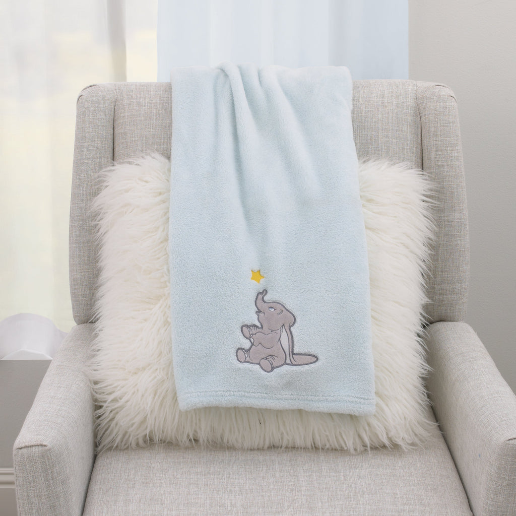 Dumbo - Shine Bright Little Star Aqua, Grey and Yellow Super Soft Baby Blanket with Applique