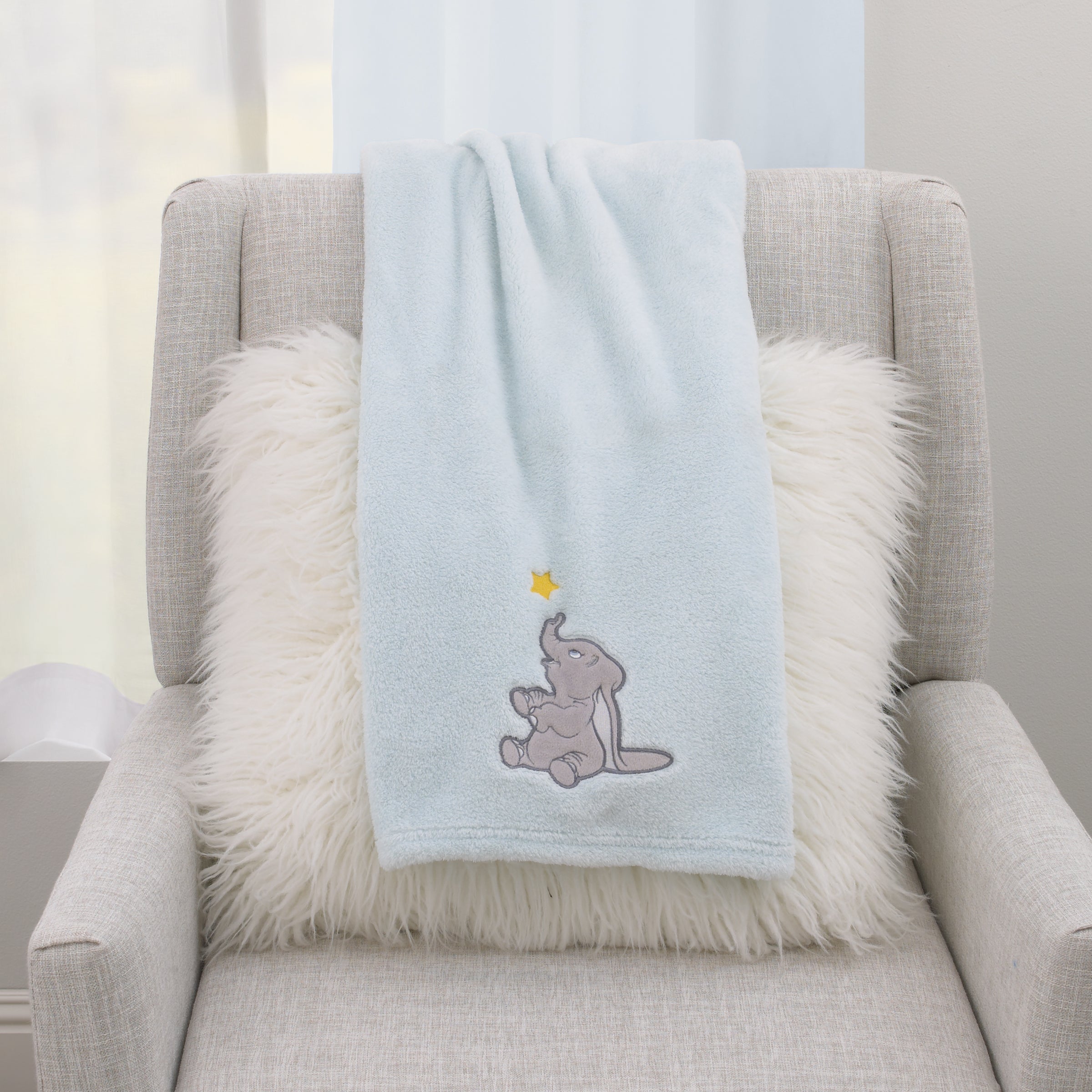 Dumbo - Shine Bright Little Star Aqua, Grey and Yellow Super Soft Baby Blanket with Applique