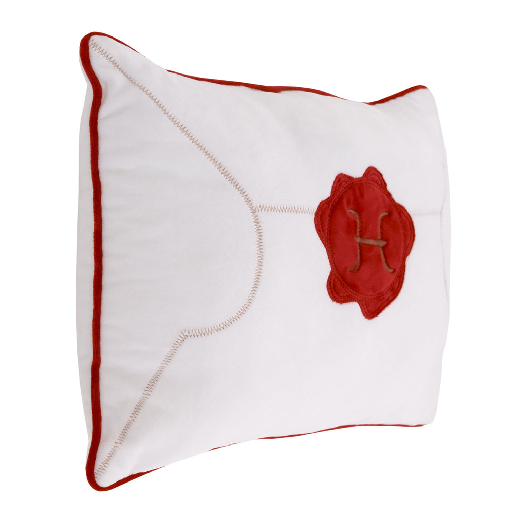 Harry Potter Welcome Little Wizard Red, and White Addressed Letter Decorative Pillow