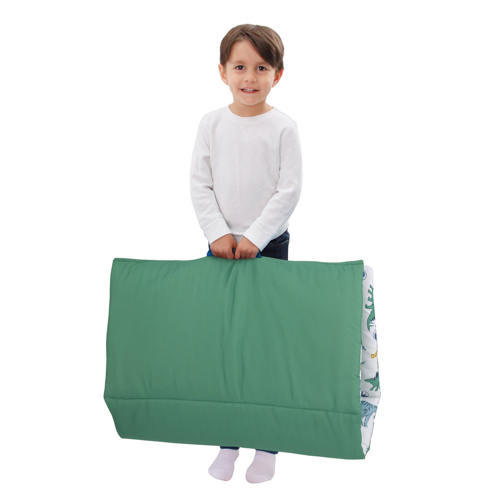 Jurassic World Wild and Free Green, Blue, and Yellow Dinosaur Deluxe Easy Fold Toddler Nap Mat