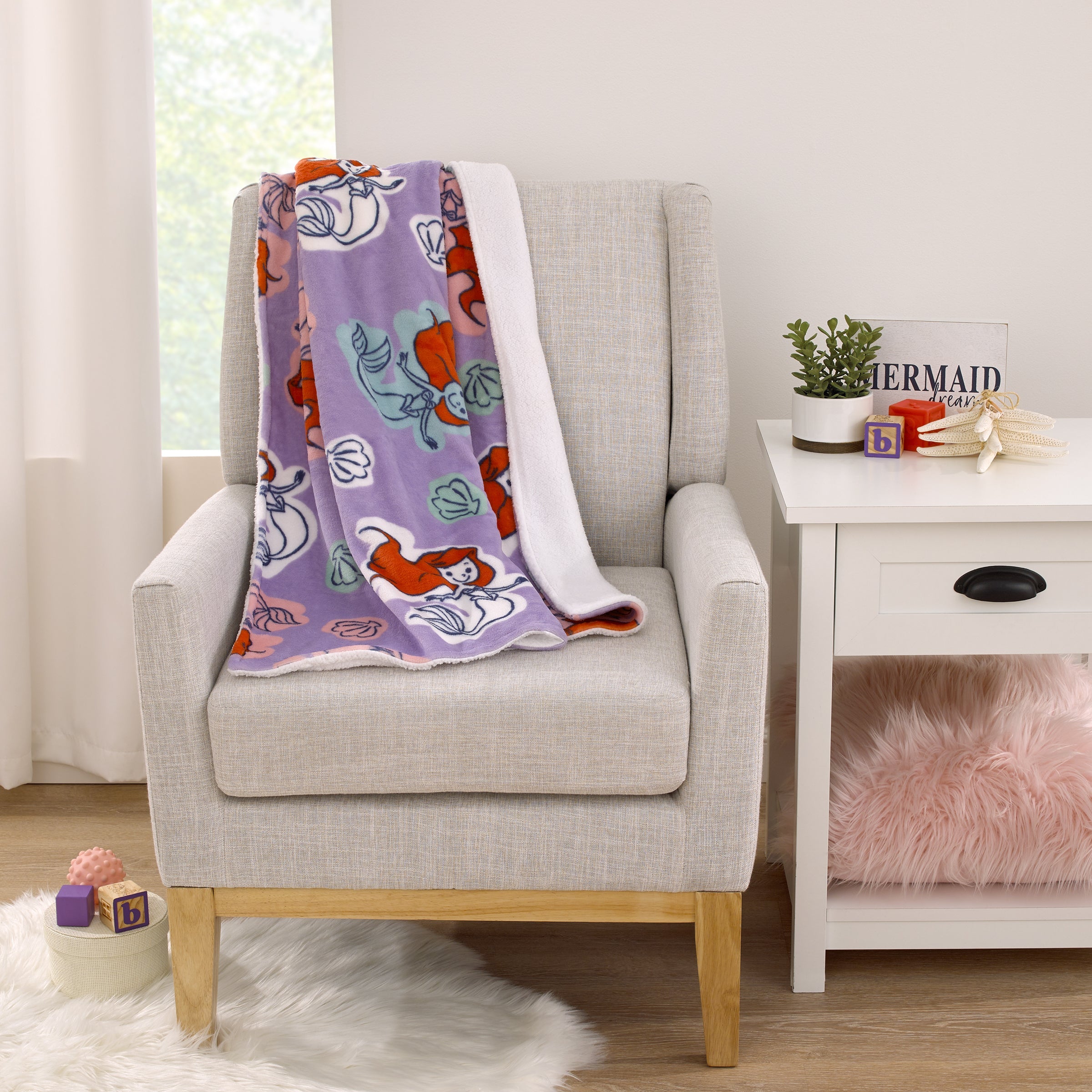 The Little Mermaid Orange, Lavender, Aqua and White Ariel Super Soft Sherpa Baby Blanket