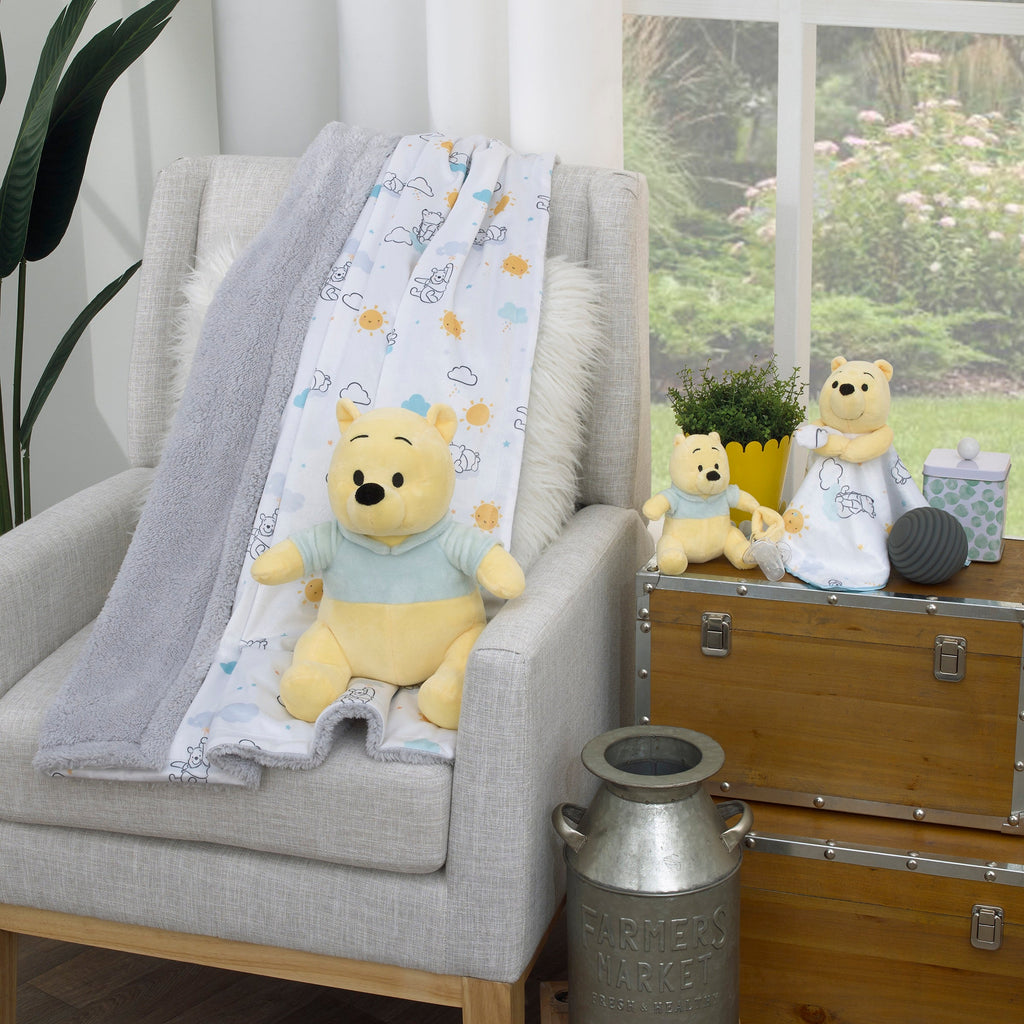 Disney Winnie the Pooh Yellow and Aqua Plush Buddy Pacifier Holder