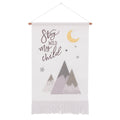 Stay Wild My Child White, Gray and Yellow Mountains, and Crescent Moon Wall DÃ©cor Banner