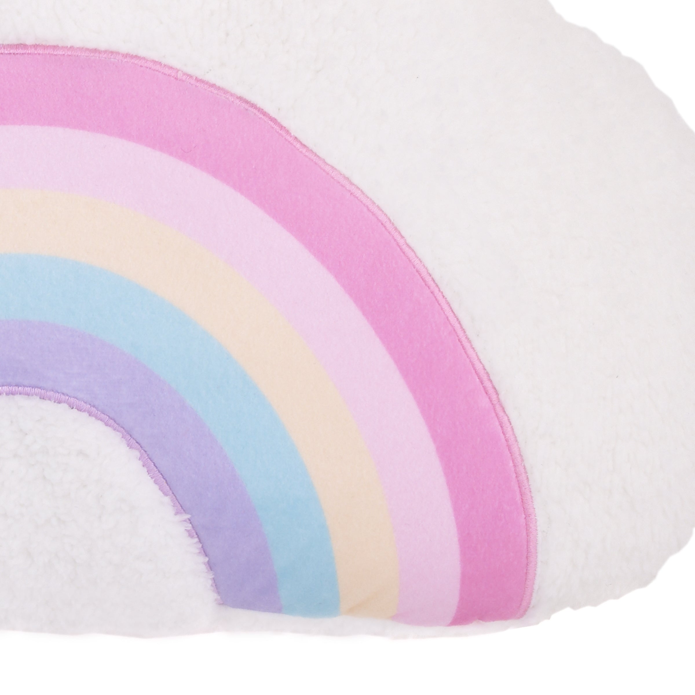 Little Love by NoJo White Cloud Pink, Yellow, Teal and Lavender Appliqued Rainbow Decorative Shaped Pillow