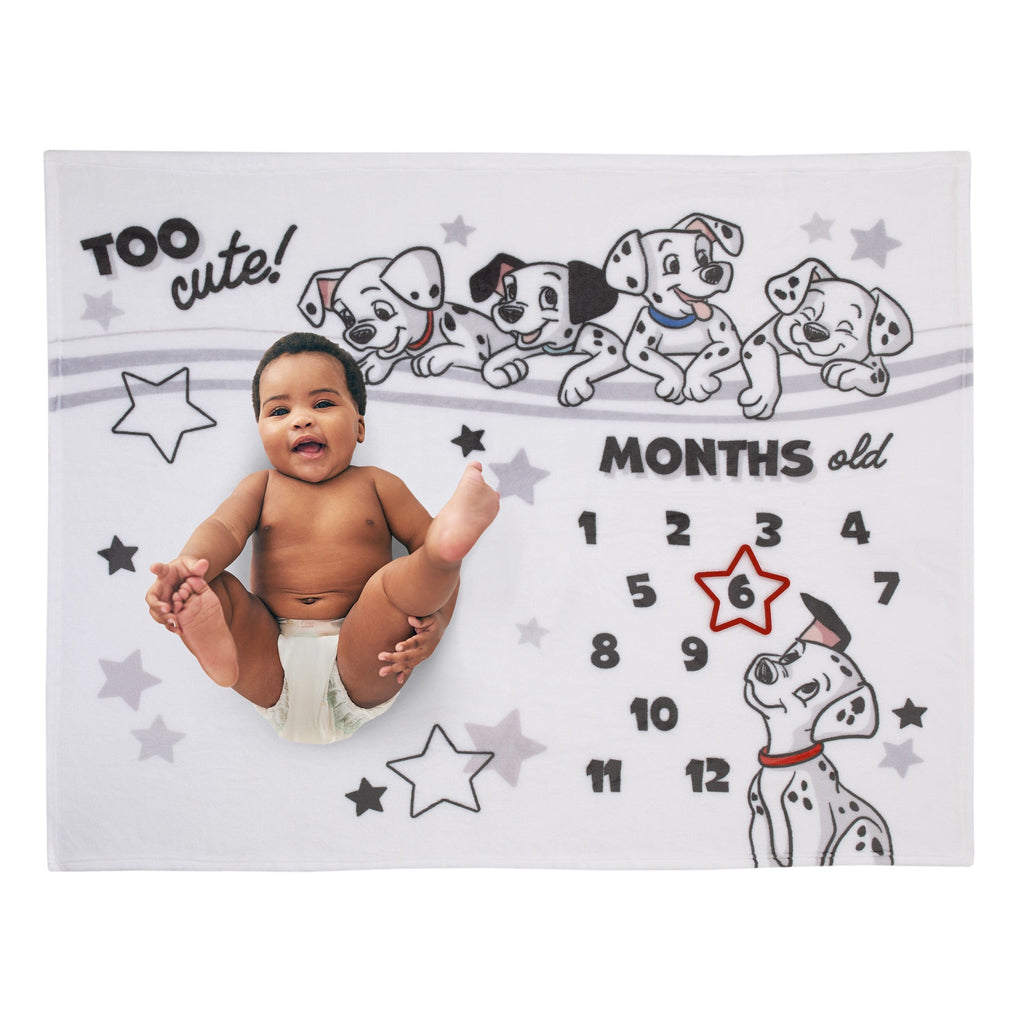 Disney 101 Dalmatians White and Black Too Cute Super Soft Photo Op Milestone Baby Blanket